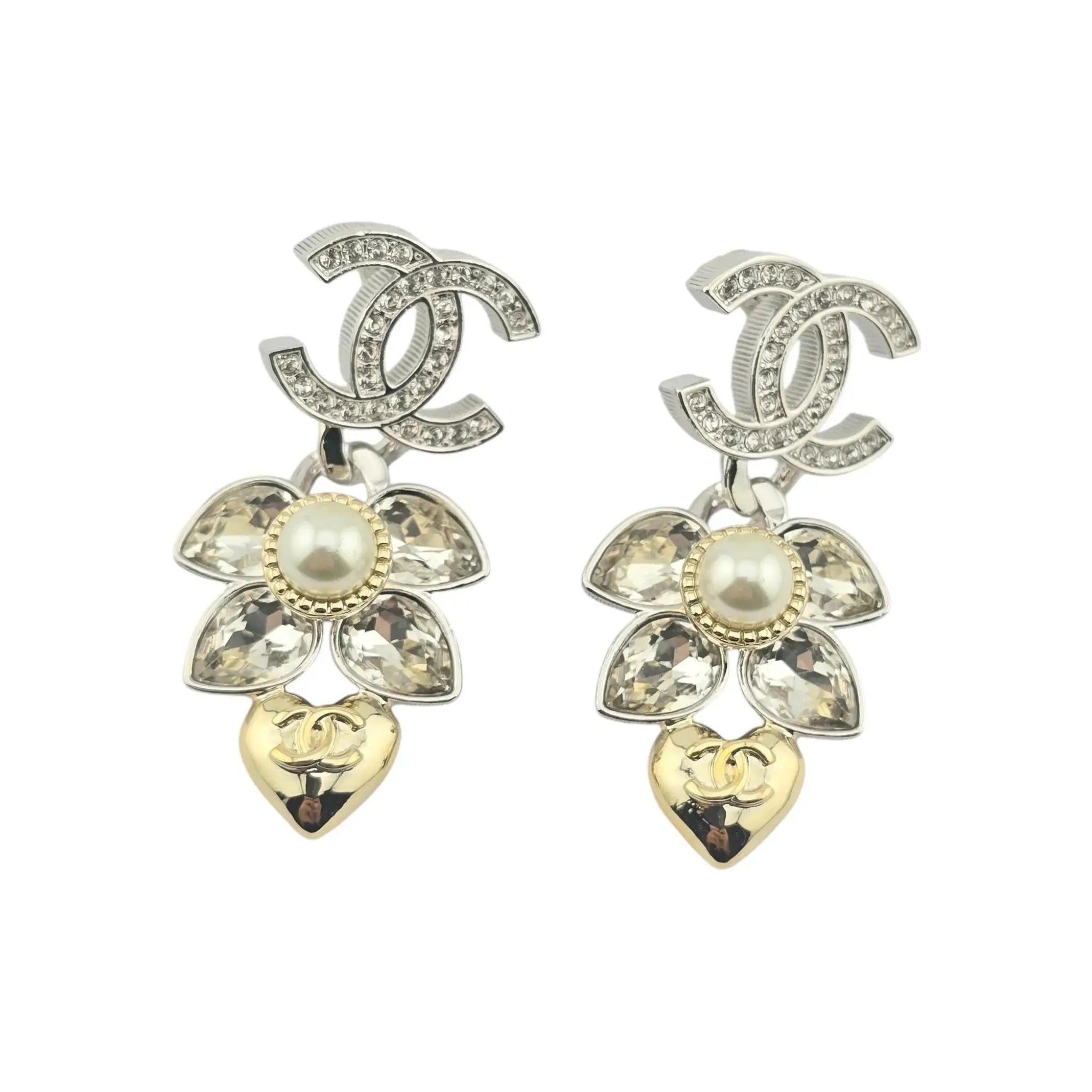 Chanel CC Silver/Gold Crystal Drop Earrings 2024 CHANEL