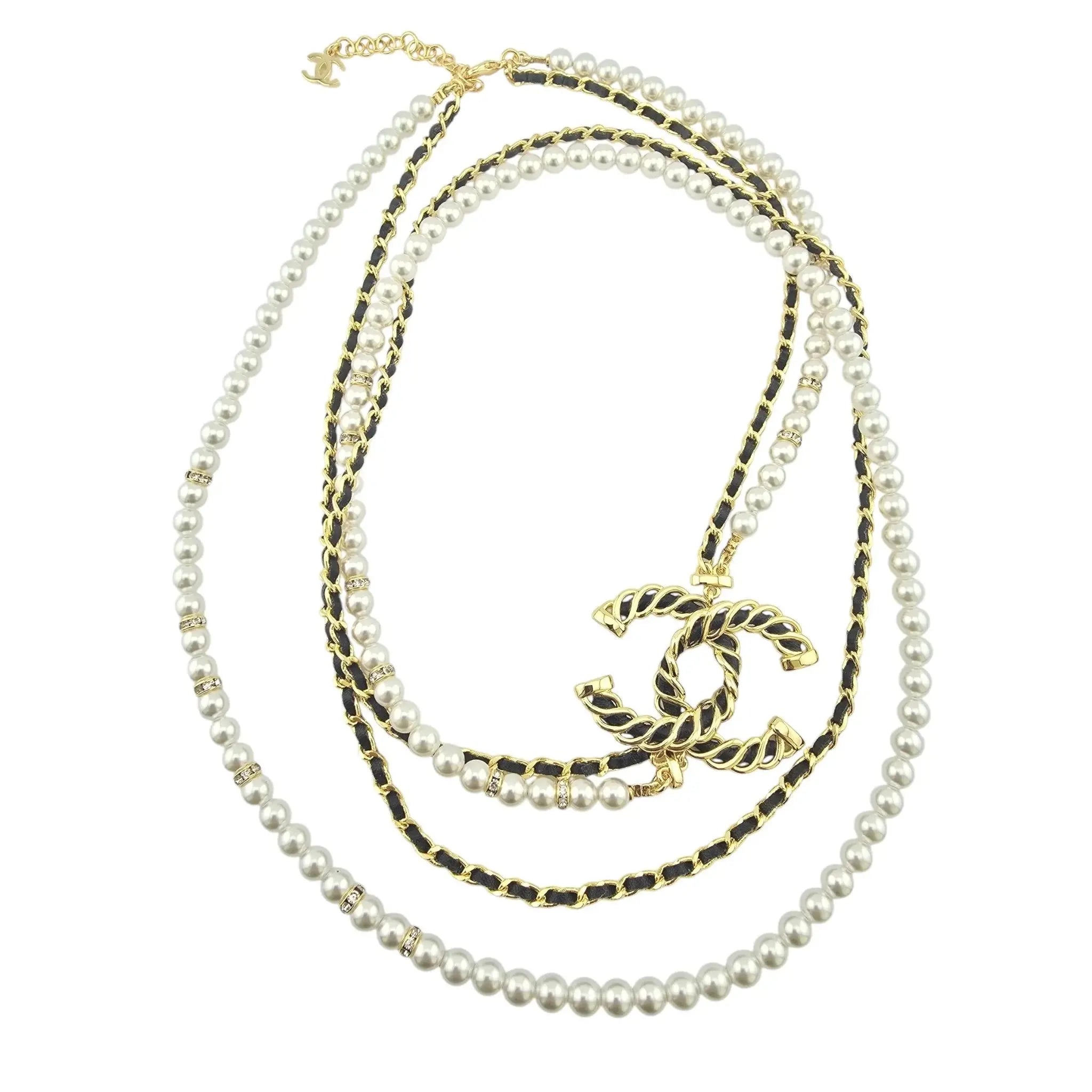 Chanel CC Long Faux Pearl Leather Necklace 2024 CHANEL