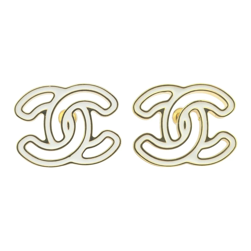 Chanel CC Gold White Enamel Earrings 2024 CHANEL