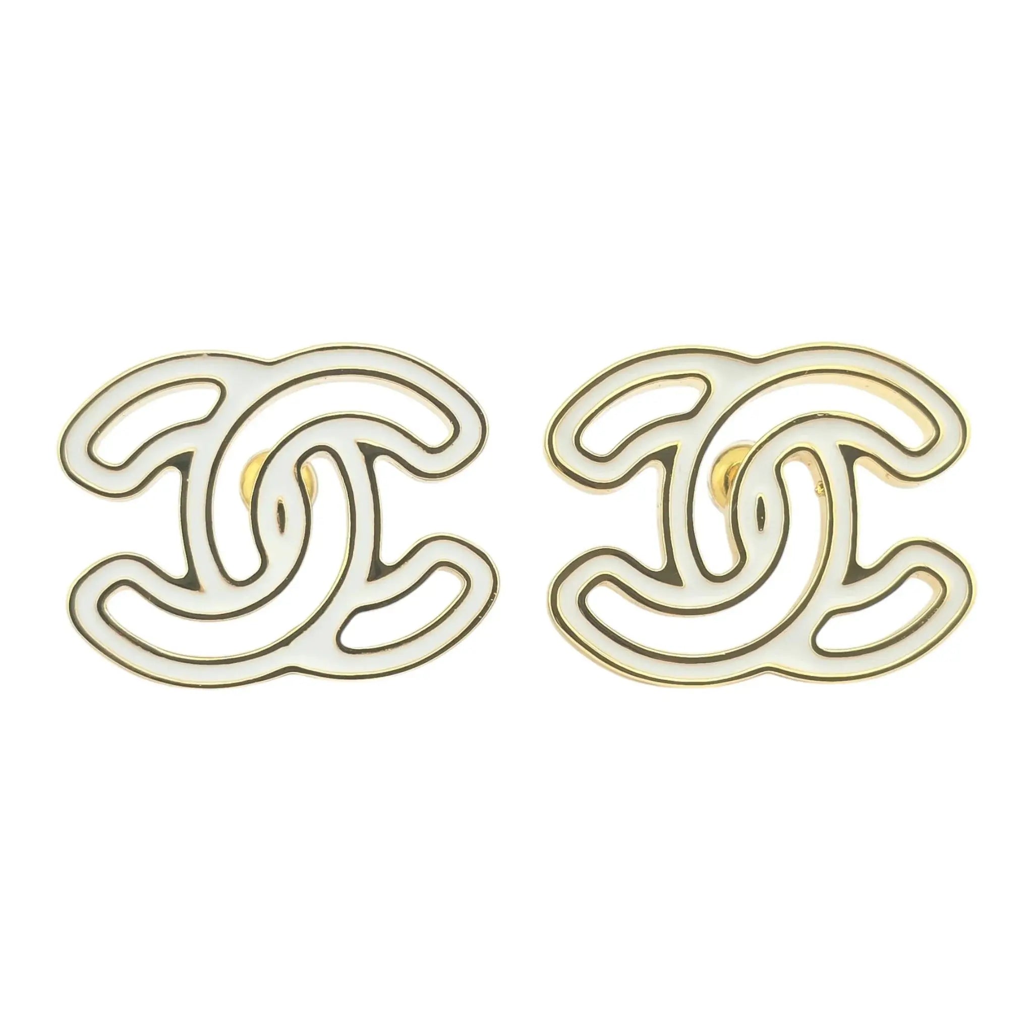 Chanel CC Gold White Enamel Earrings 2024 CHANEL