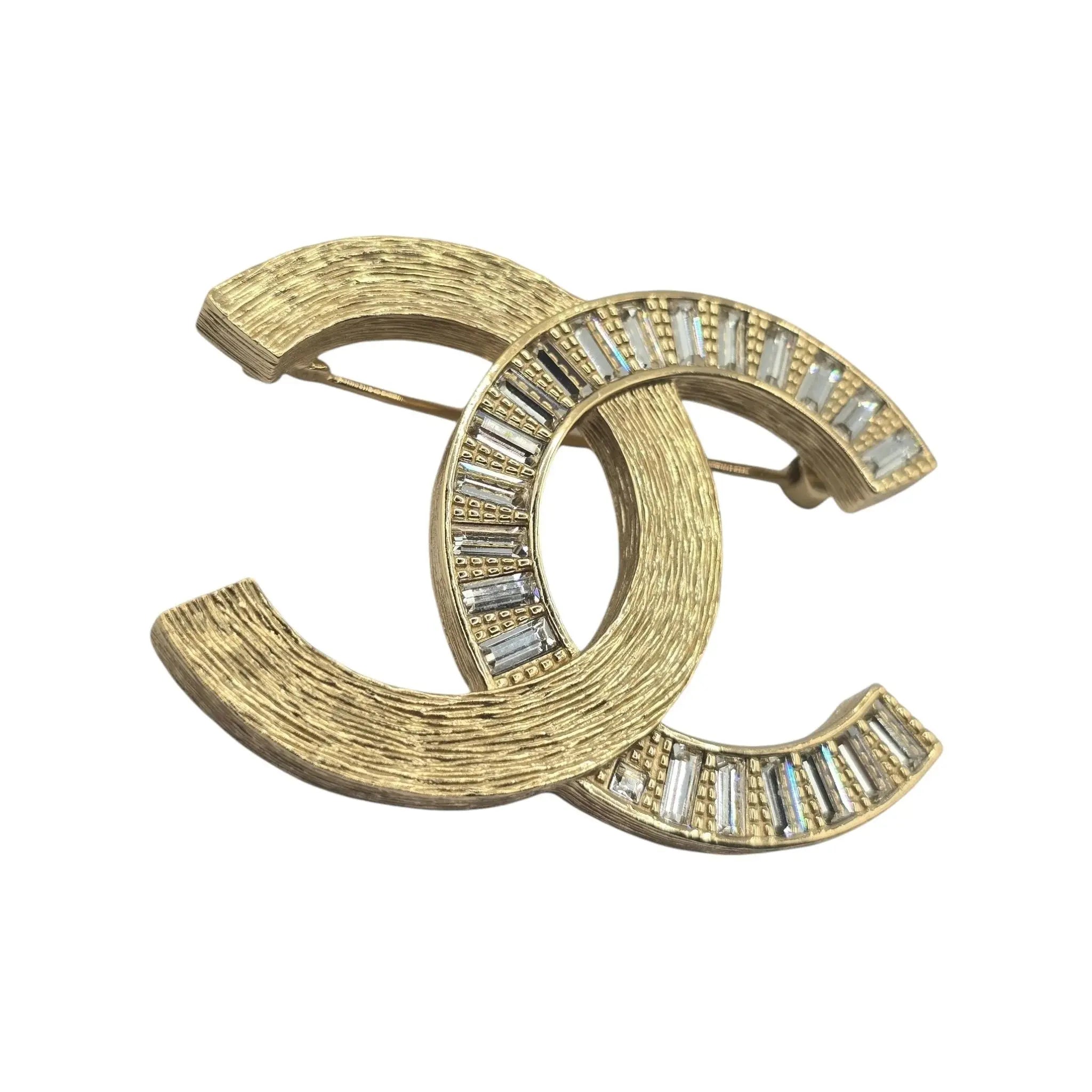 Chanel CC Logo Gold Rhinestone Brooch 2024 CHANEL