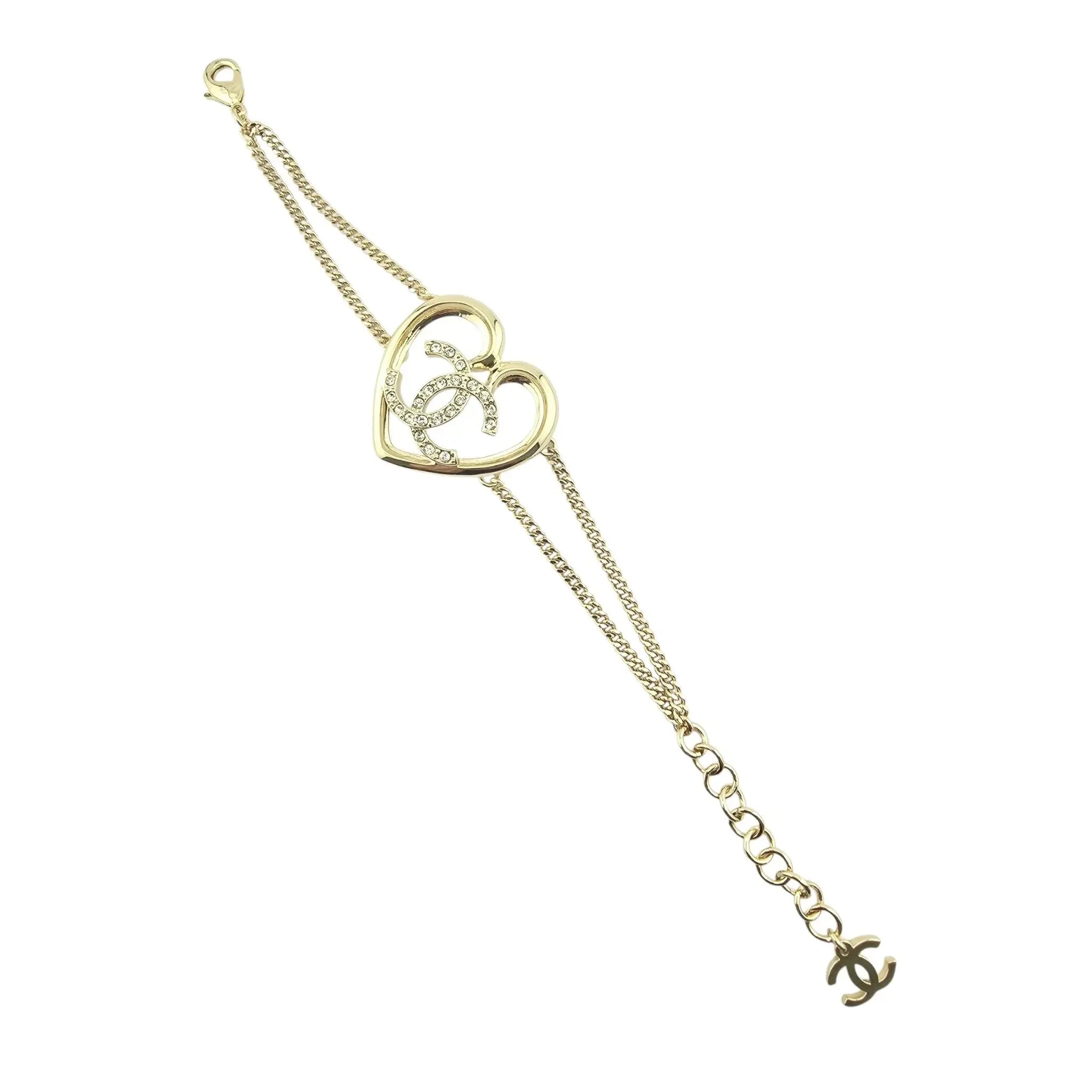 Chanel CC Strass Heart Gold Bracelet 2023 CHANEL