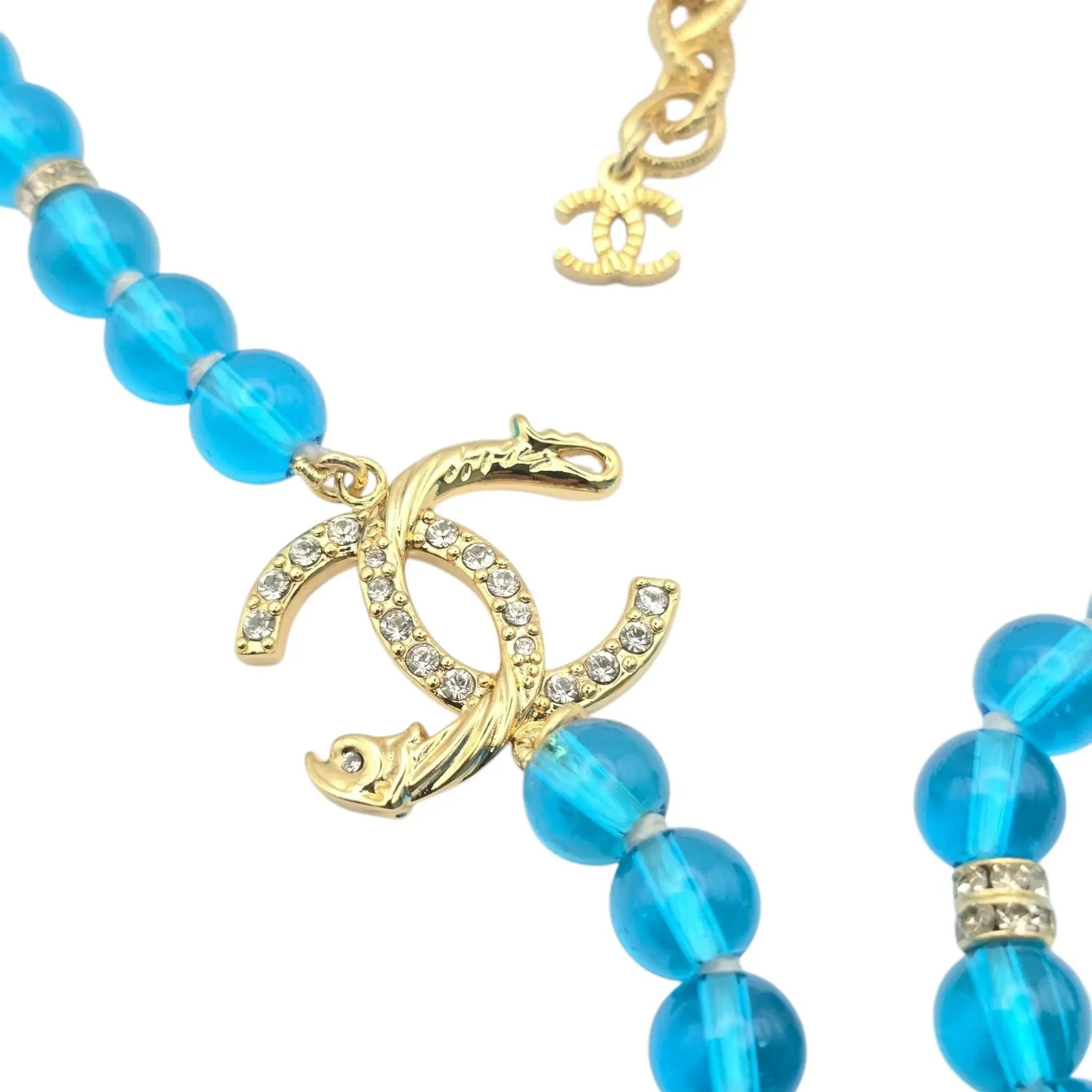 Chanel CC Blue Bead Long Necklace 2023 CHANEL