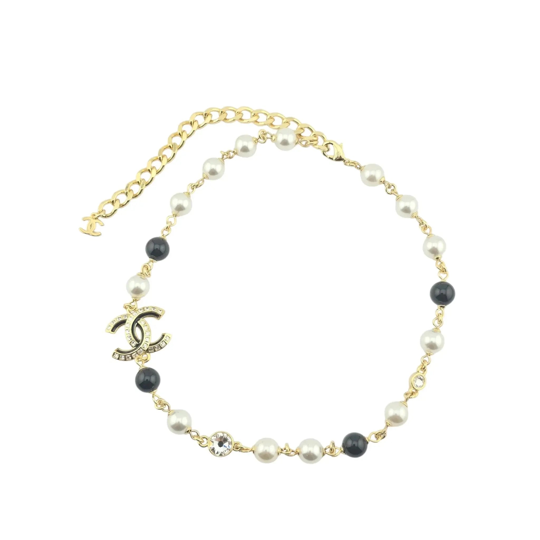 Chanel CC Faux Pearl Crystal Black / Gold Necklace 2024 CHANEL