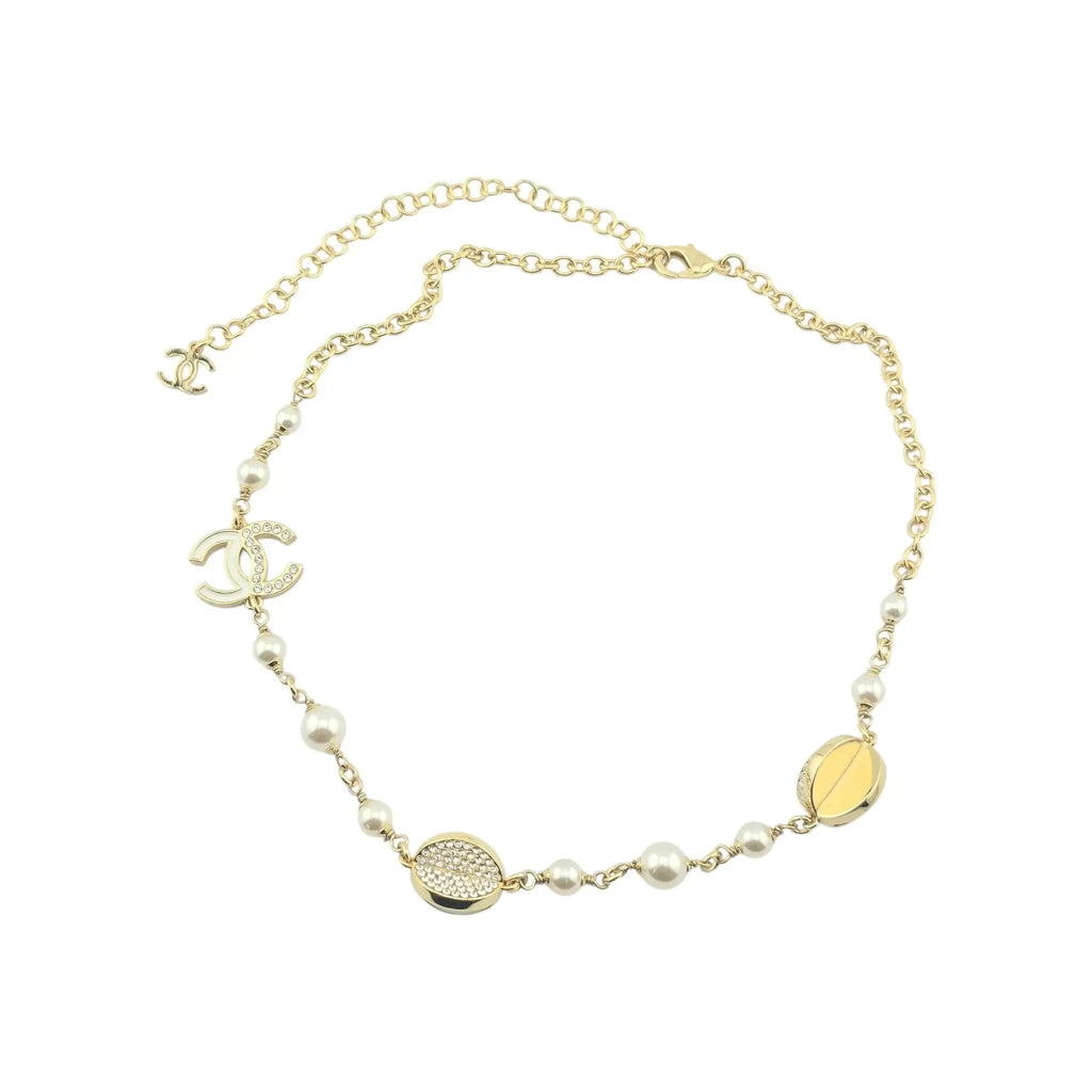 Chanel CC Gold Crystal Enamel Necklace 2024 CHANEL