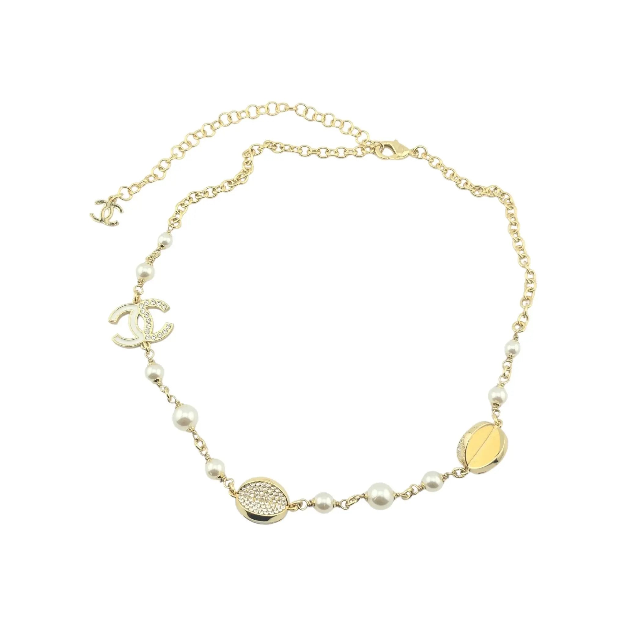 Chanel CC Gold Crystal Enamel Necklace 2024 CHANEL