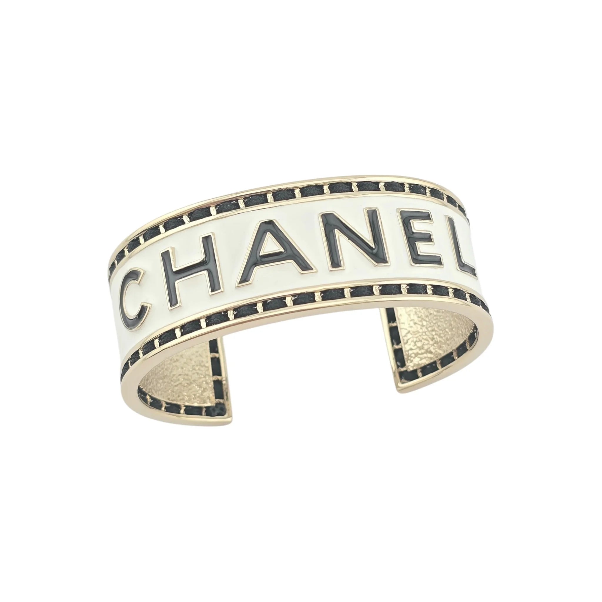 Chanel CC White/Black Gold Bangle 2024 CHANEL