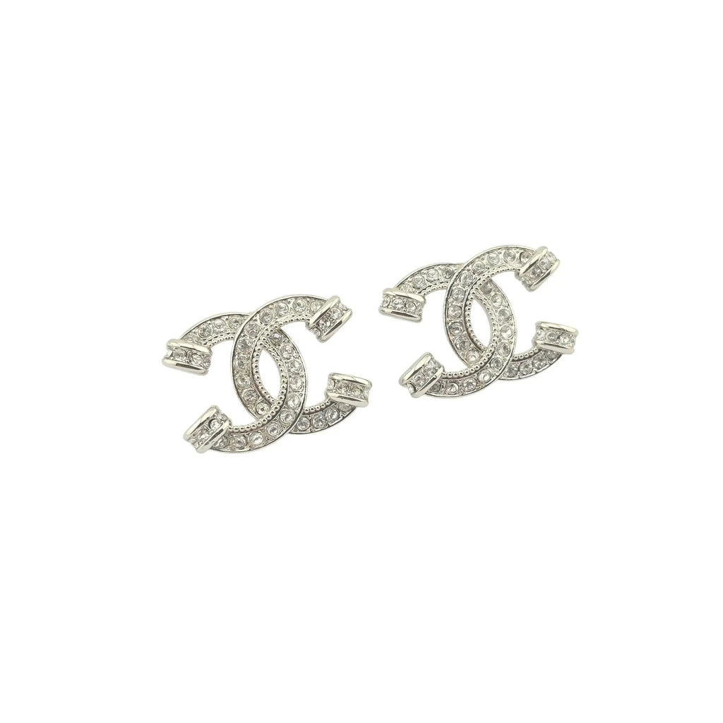 Chanel CC Silver Crystal Stud Earrings 2023 CHANEL