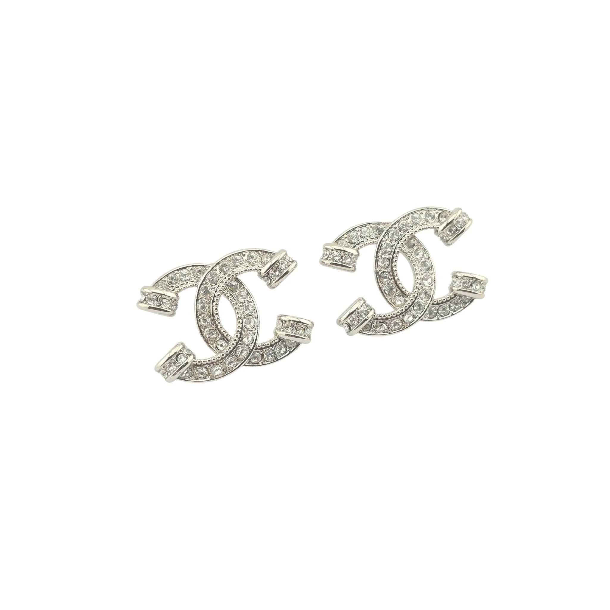 Chanel CC Silver Crystal Stud Earrings 2023 CHANEL