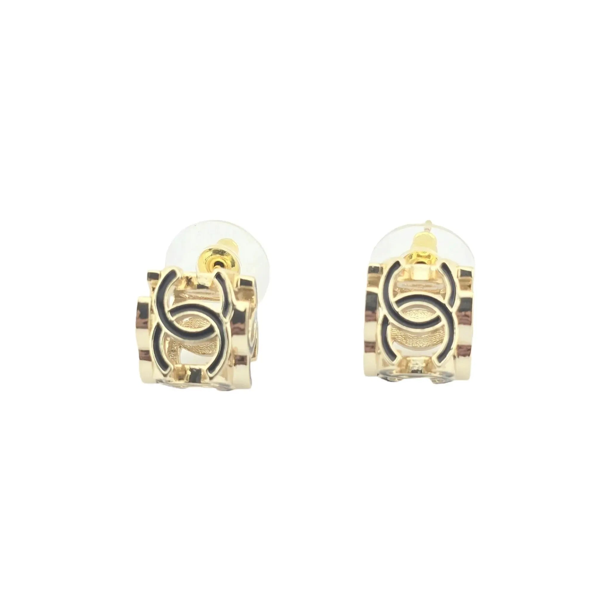 Chanel CC Logo Cube Earrings Black Gold 2022 CHANEL