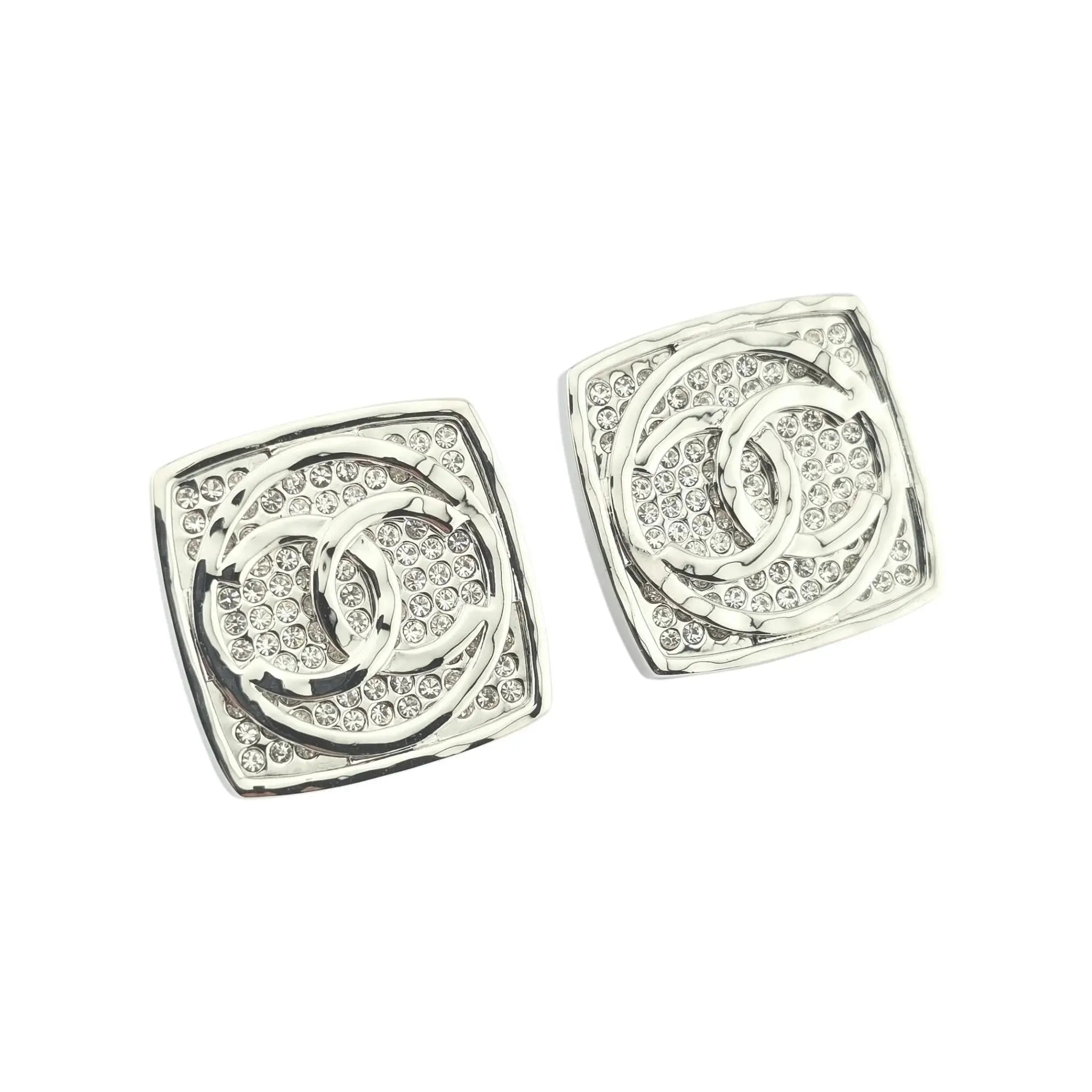 Chanel CC Square Silver Crystal Earrings 2025 CHANEL