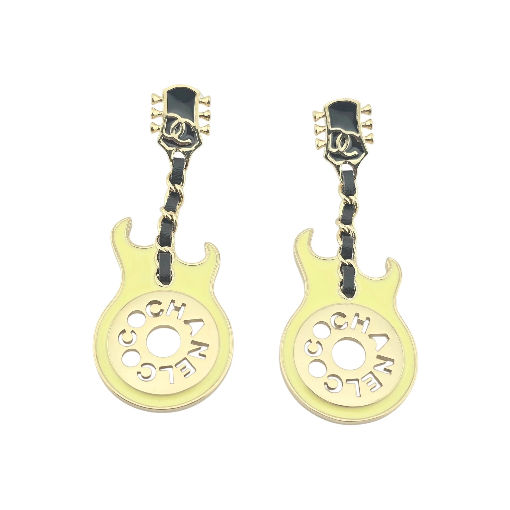 Chanel CC Yellow Guitar Earrings 2024 CHANEL