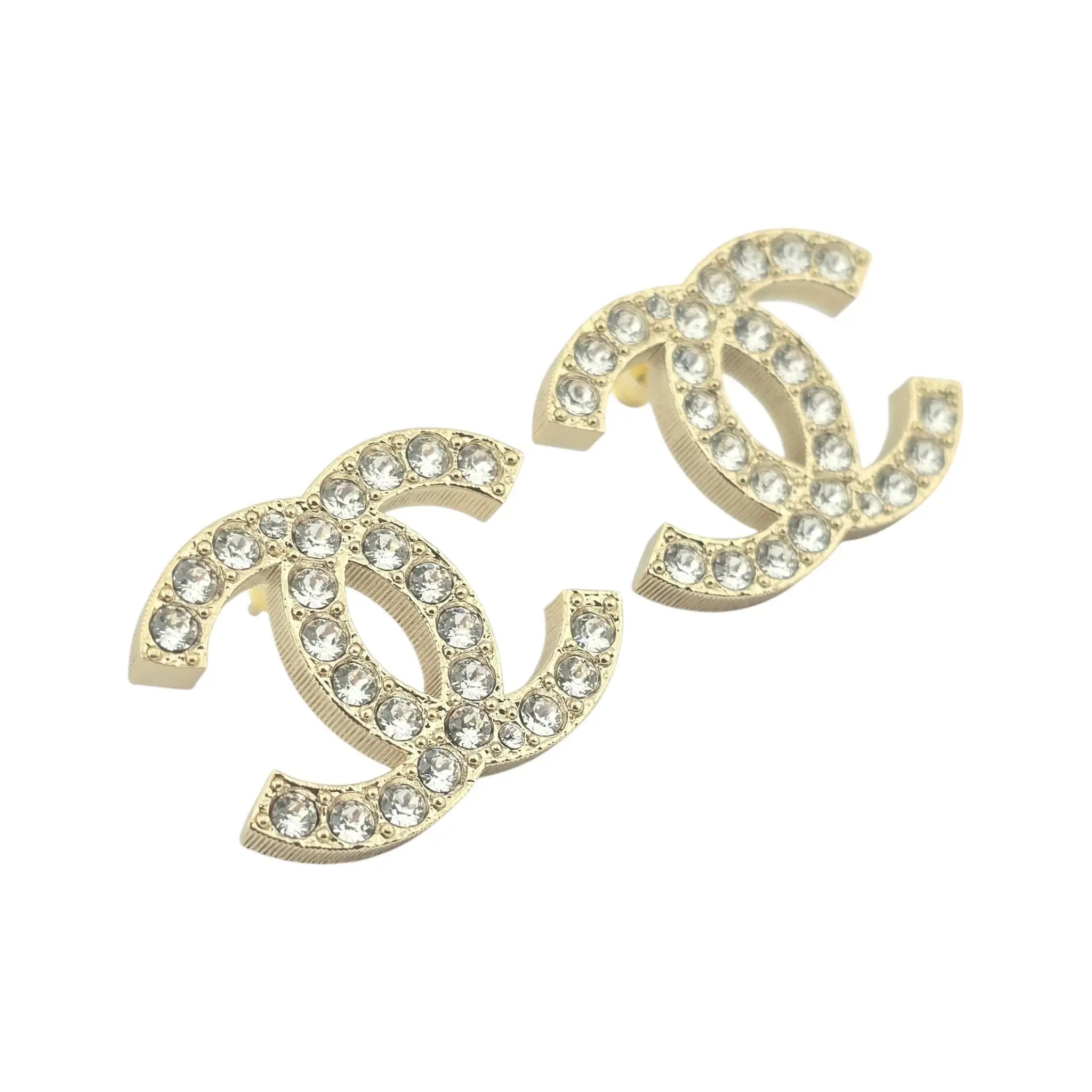 Chanel CC Gold Crystal Stud Earrings 2024 CHANEL