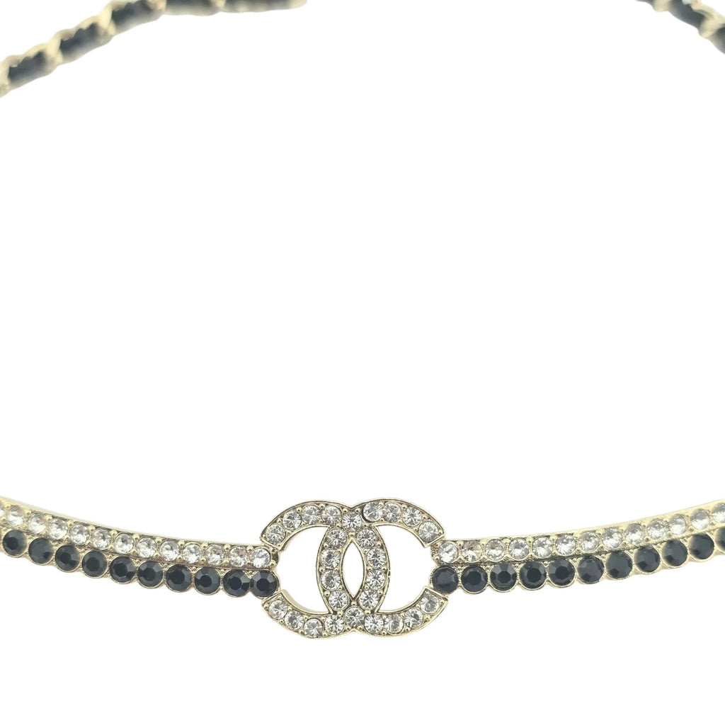 Chanel CC Black Gold Leather Choker A22 CHANEL