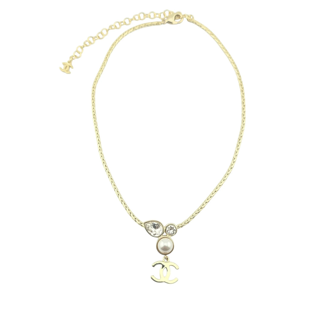 Chanel Crystal CC Teardrop Pearl Braided Necklace 2022 CHANEL