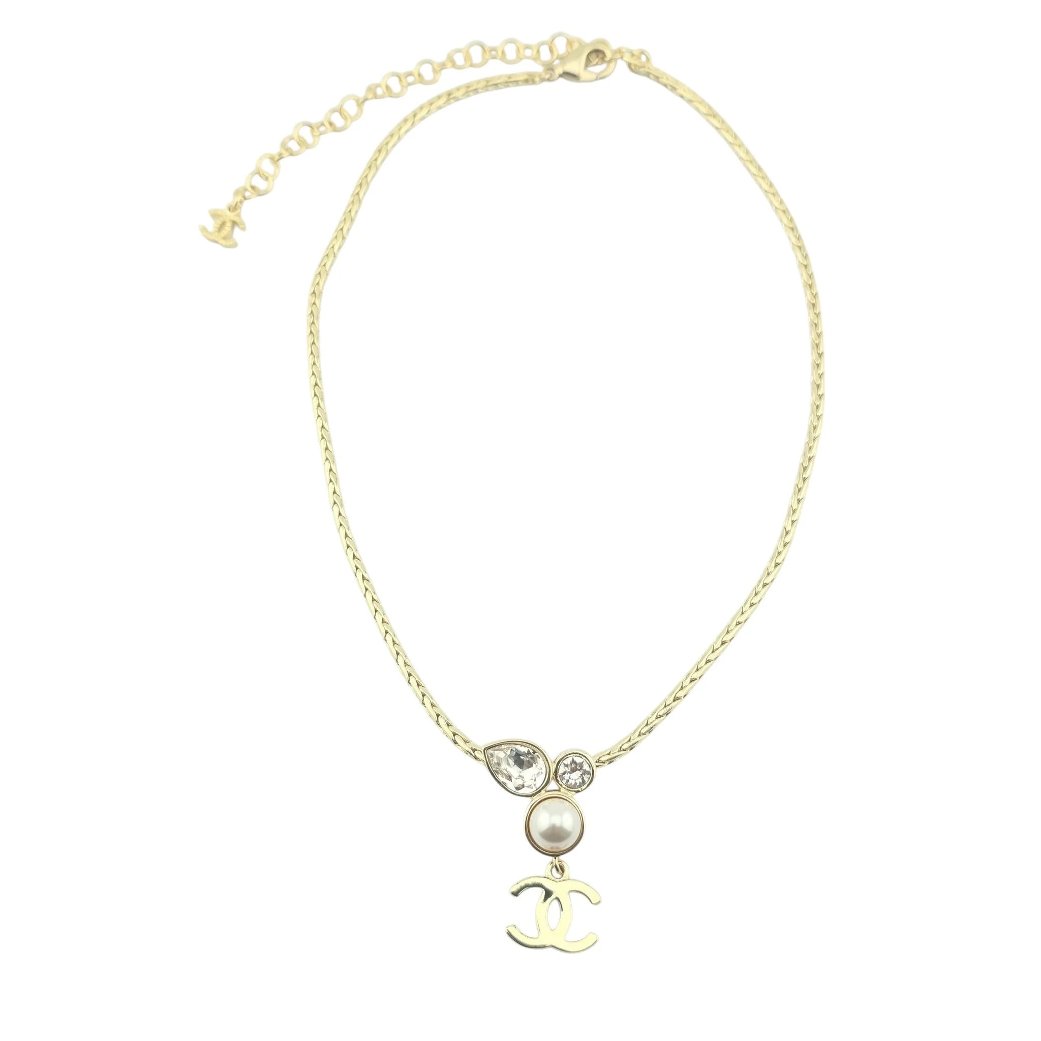 Chanel Crystal CC Teardrop Pearl Braided Necklace 2022 CHANEL