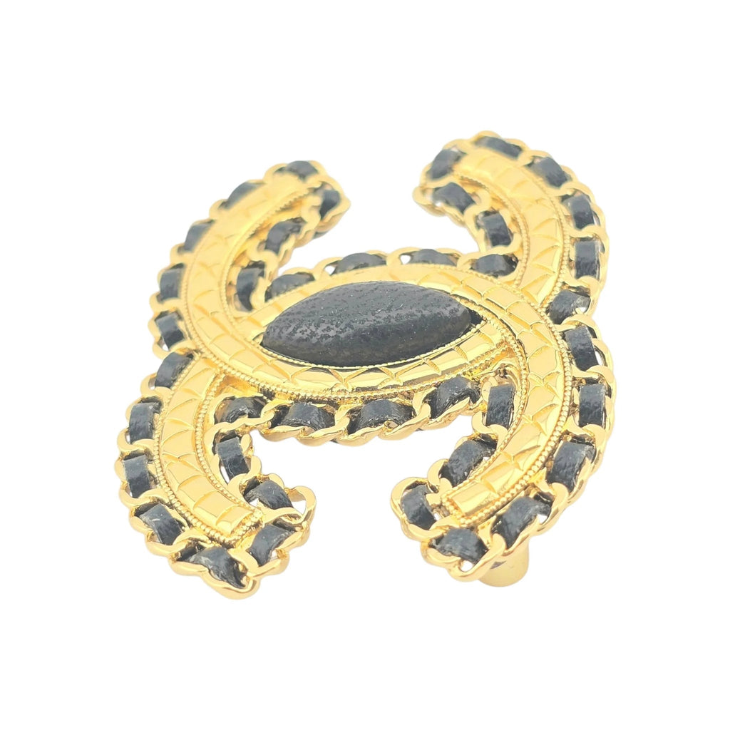 Chanel CC Gold Leather Brooch 2024 CHANEL