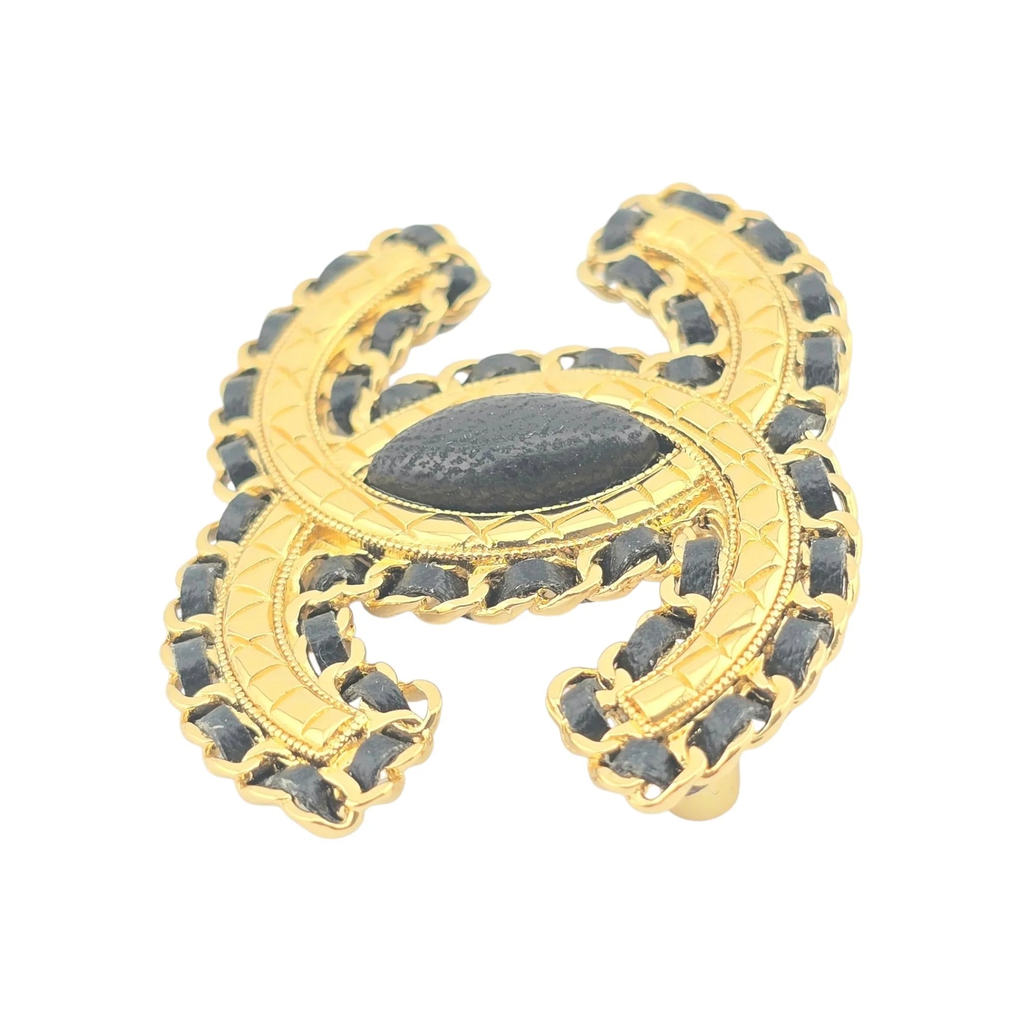 Chanel CC Gold Leather Brooch 2024 CHANEL