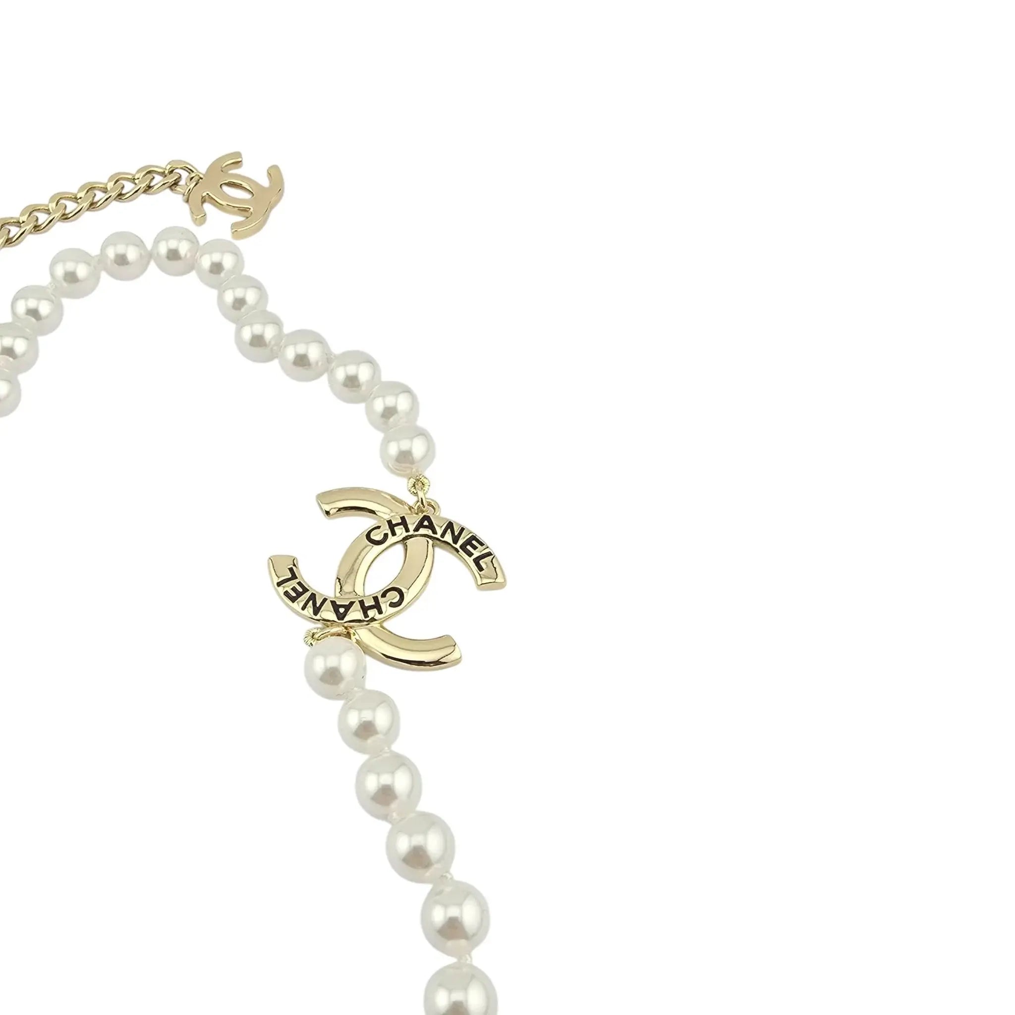 Chanel CC Long Faux Pearl Gold Necklace 2025 CHANEL