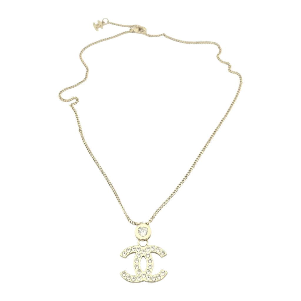 Chanel CC Heart Pendant Crystal Necklace 2024 CHANEL