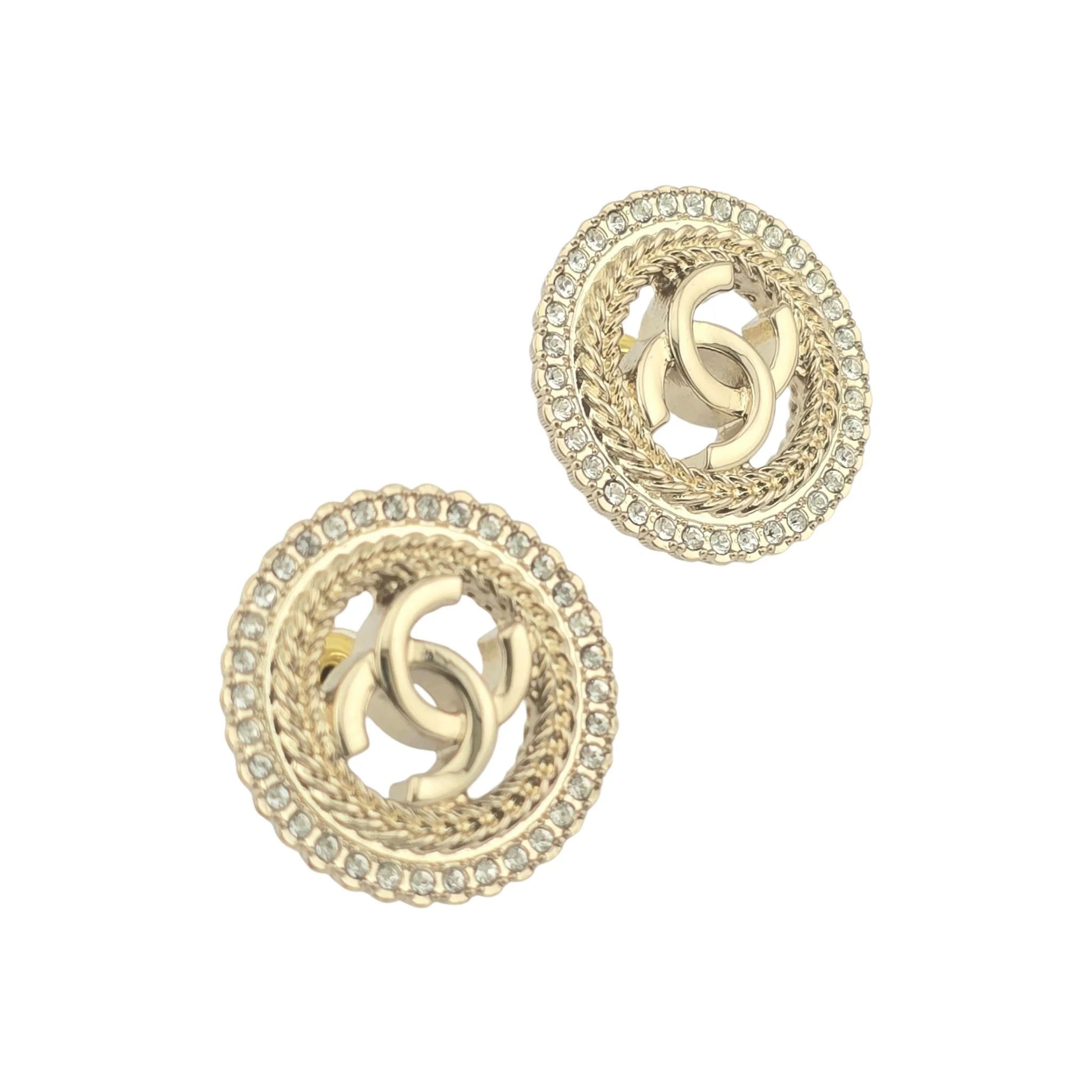 Chanel CC Round Gold Crystal Stud Earrings 2024 CHANEL