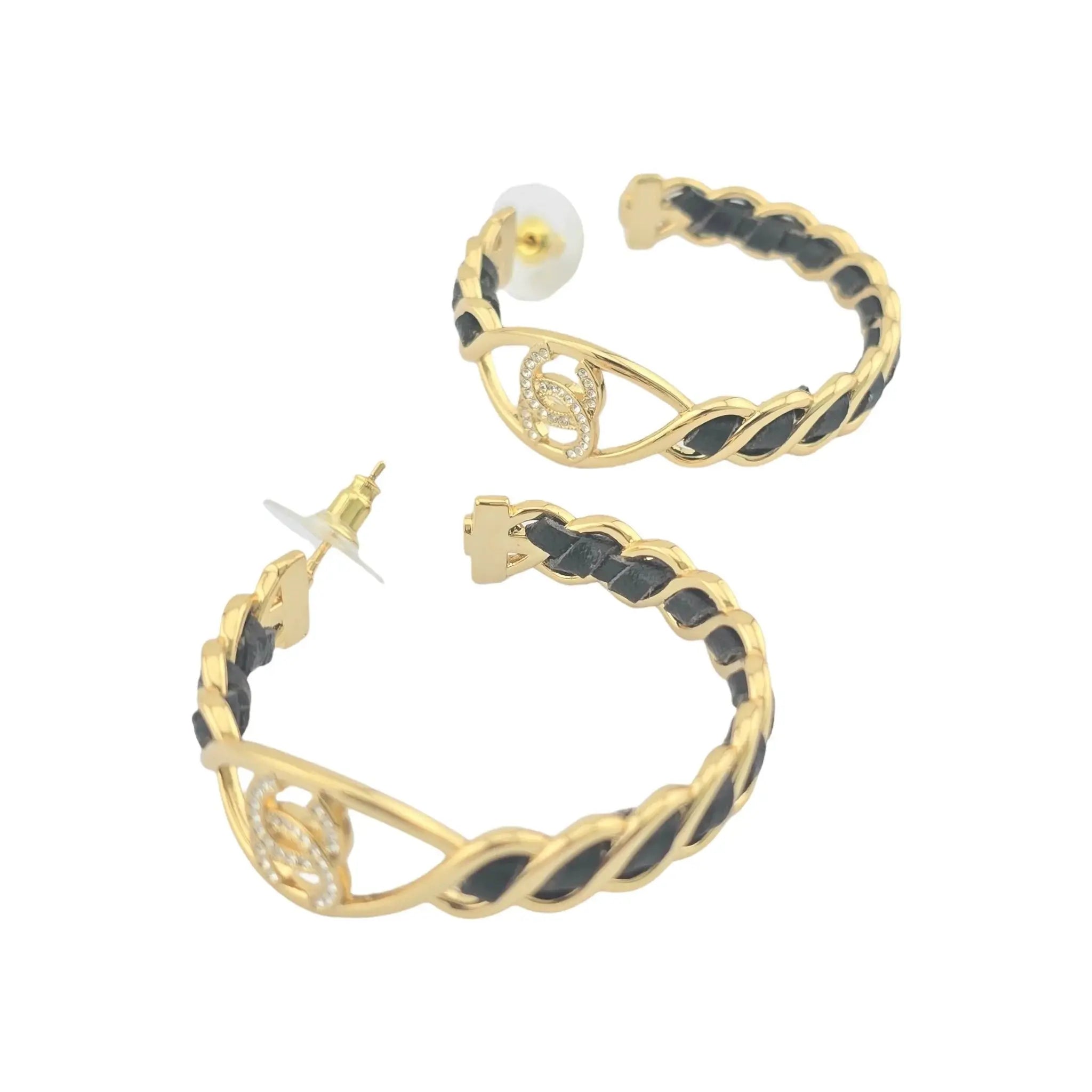 Chanel CC Hoop Leather Strass Earrings 2024 CHANEL
