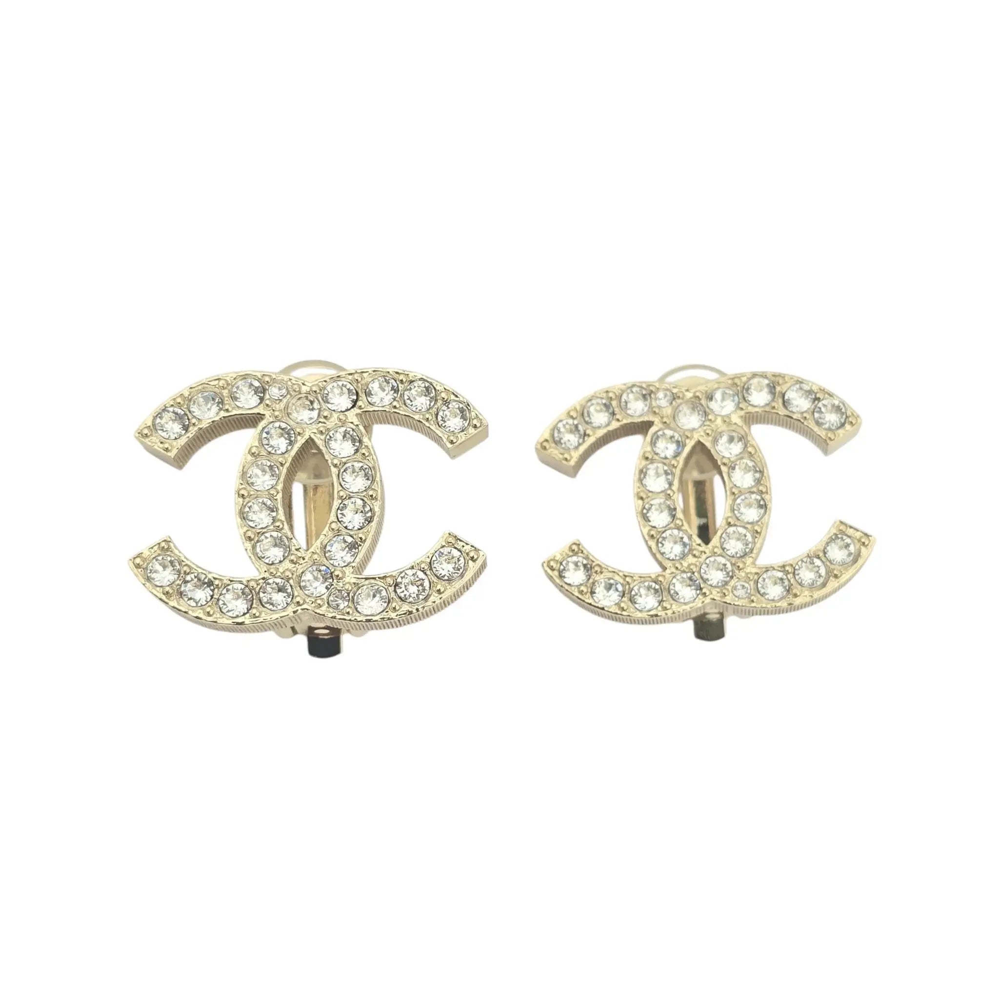 Chanel CC Crystal Gold Clip On Earrings 2024 CHANEL