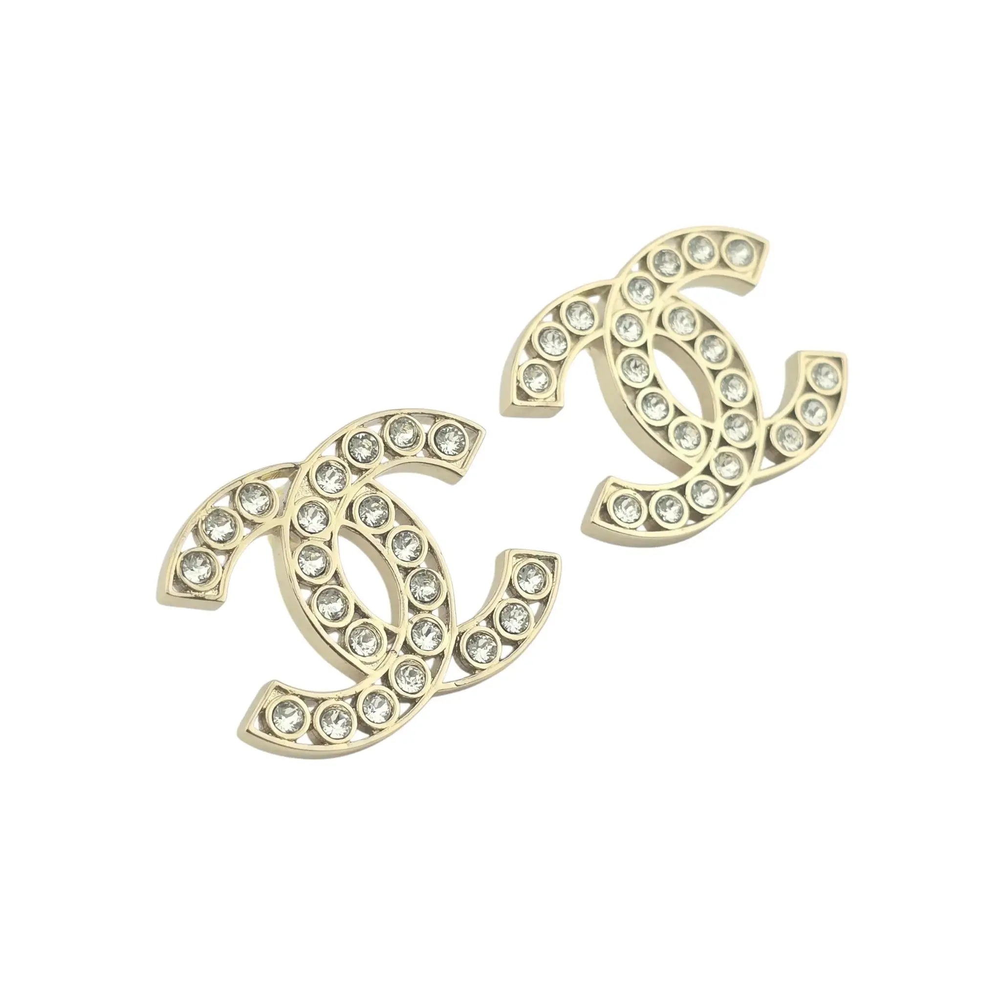 Chanel CC 23S Gold Crystal Stud Earrings CHANEL