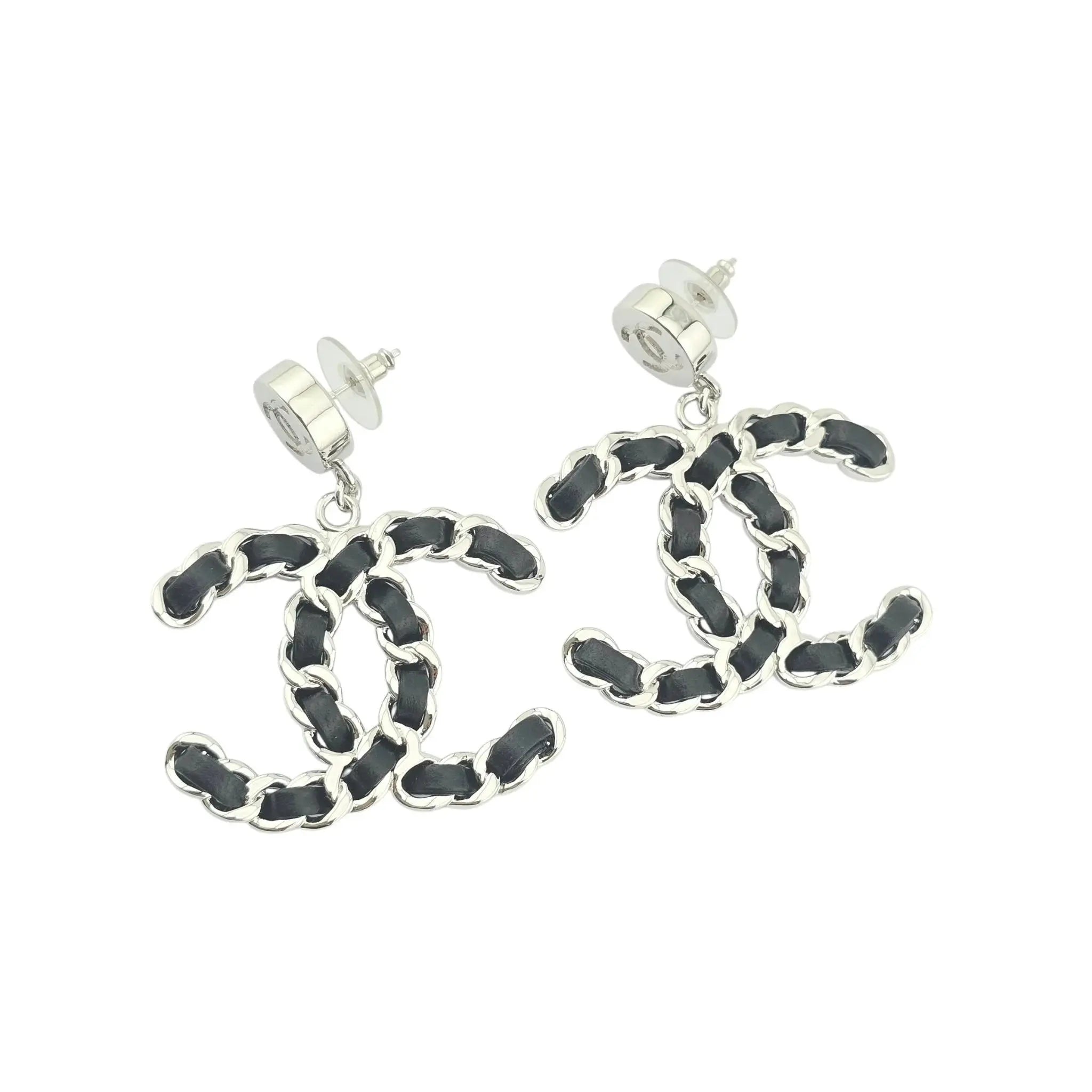 Chanel CC Silver Lambskin Chain Drop Earrings 2025 CHANEL