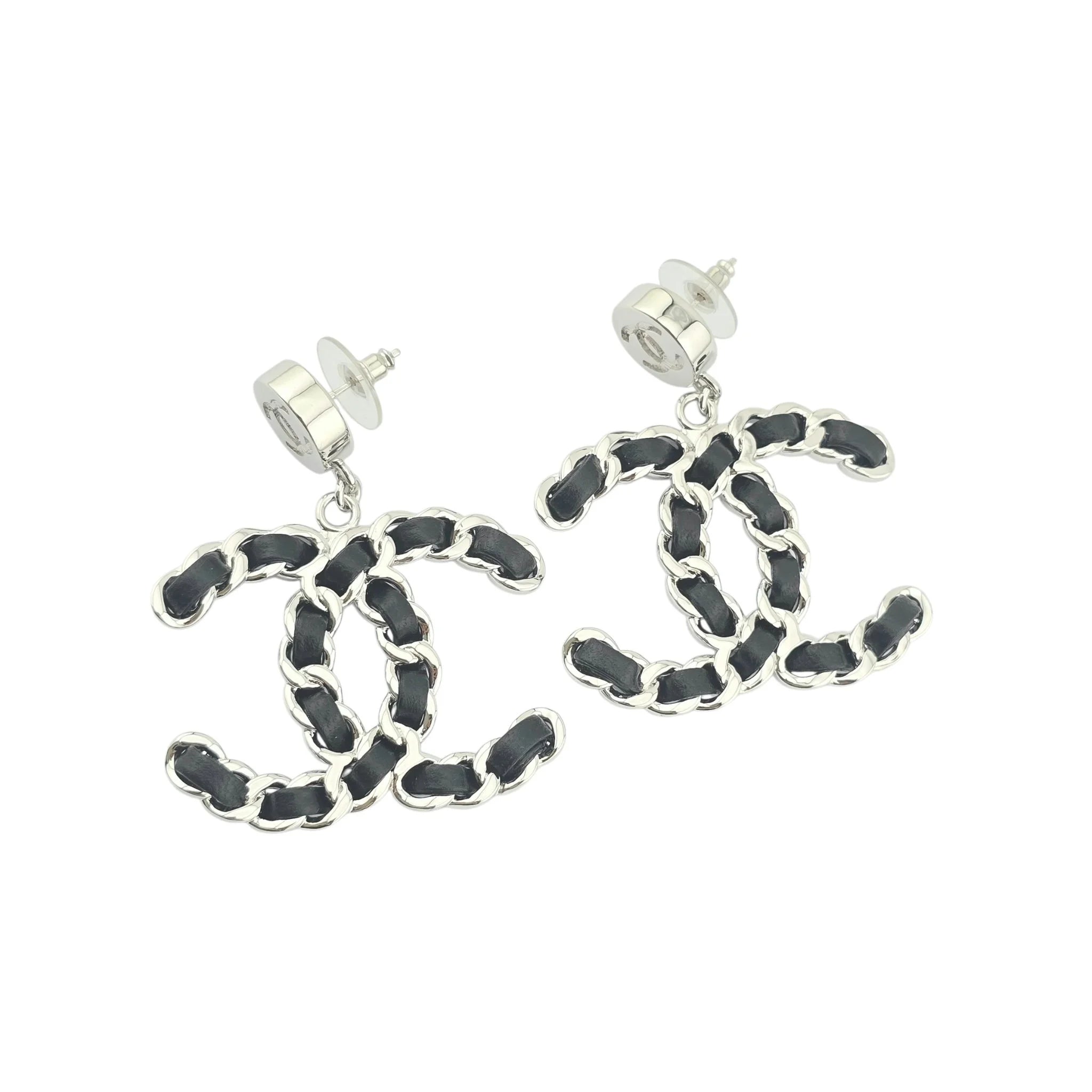 Chanel CC Silver Lambskin Chain Drop Earrings 2025 CHANEL