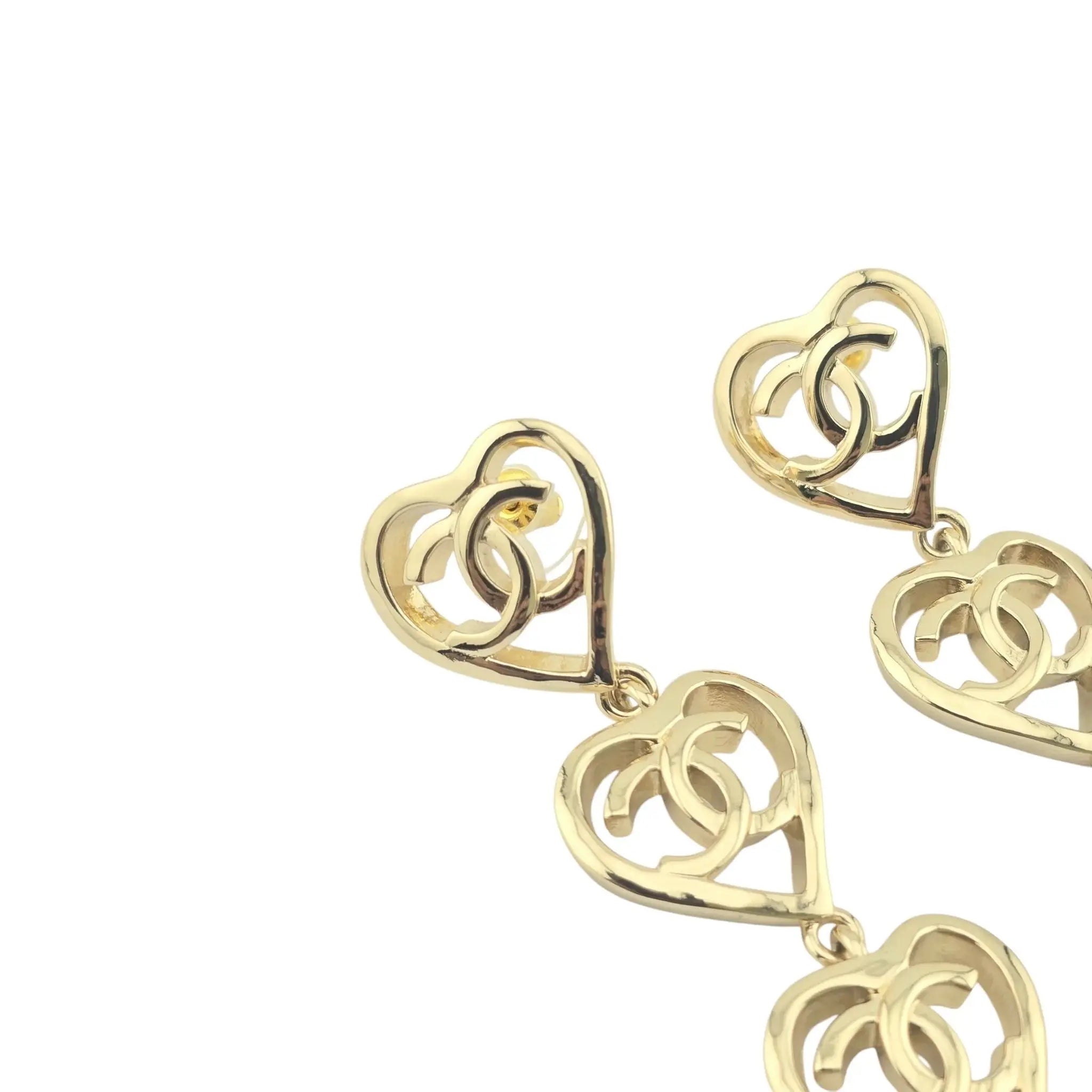 Chanel CC Triple Heart Coco In Love Drop Earrings 2022 CHANEL