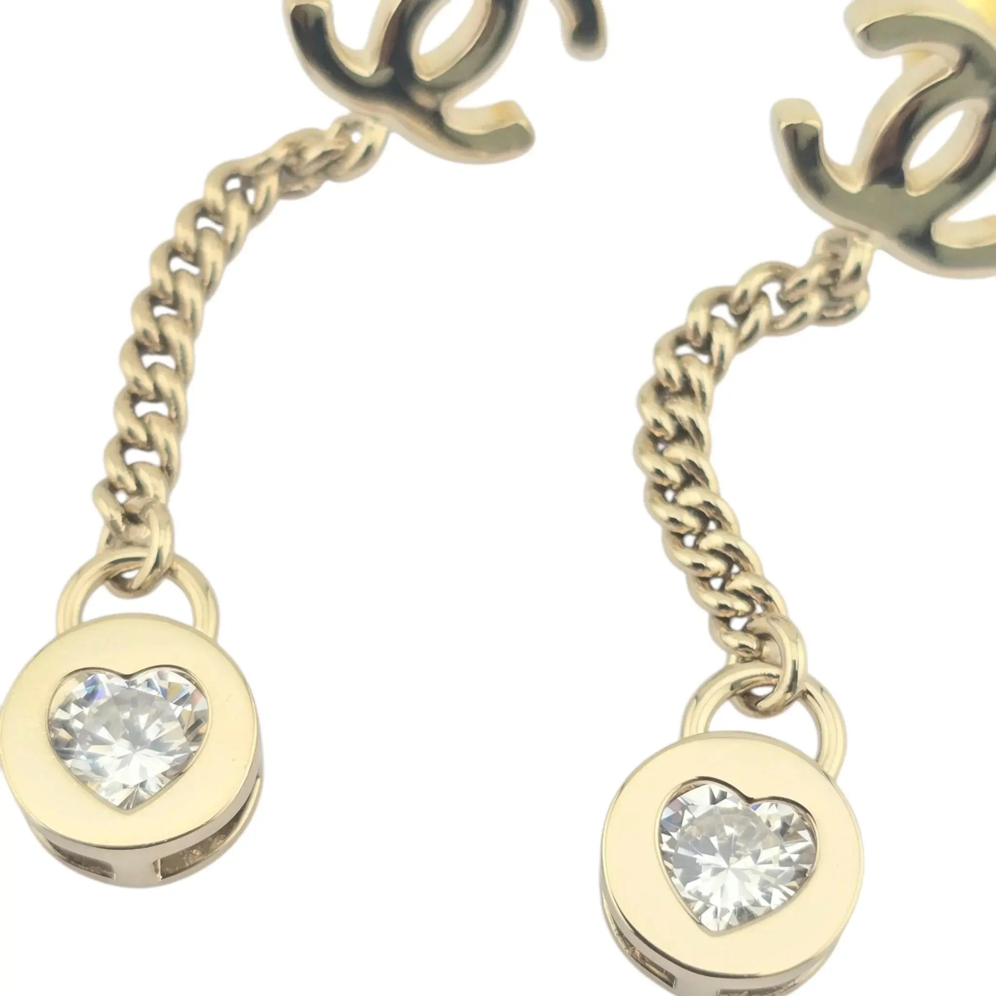 Chanel CC Crystal Gold Heart Drop Earrings 24B CHANEL