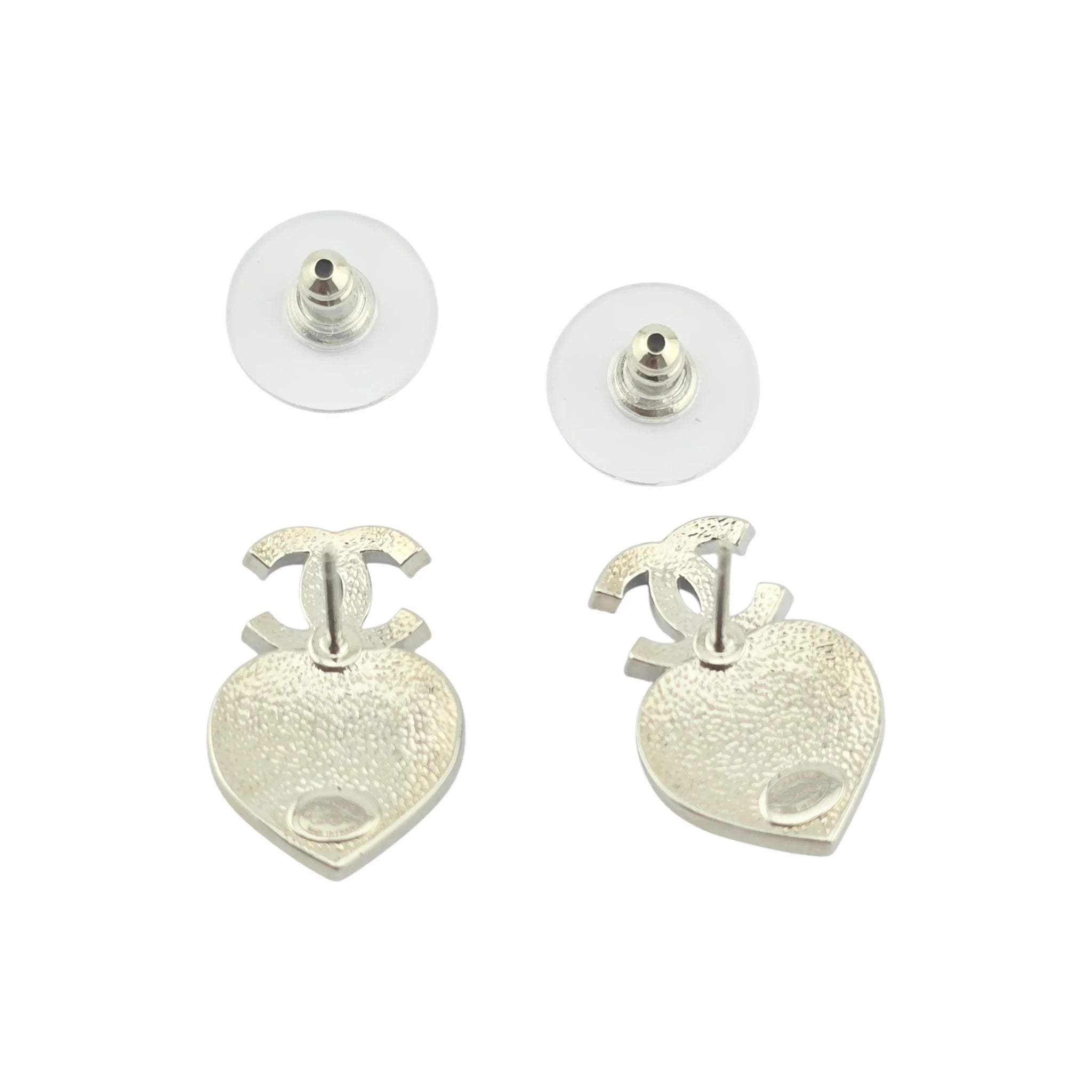 Chanel CC Pearl Crystal Heart Drop Earrings Silver 2023 CHANEL