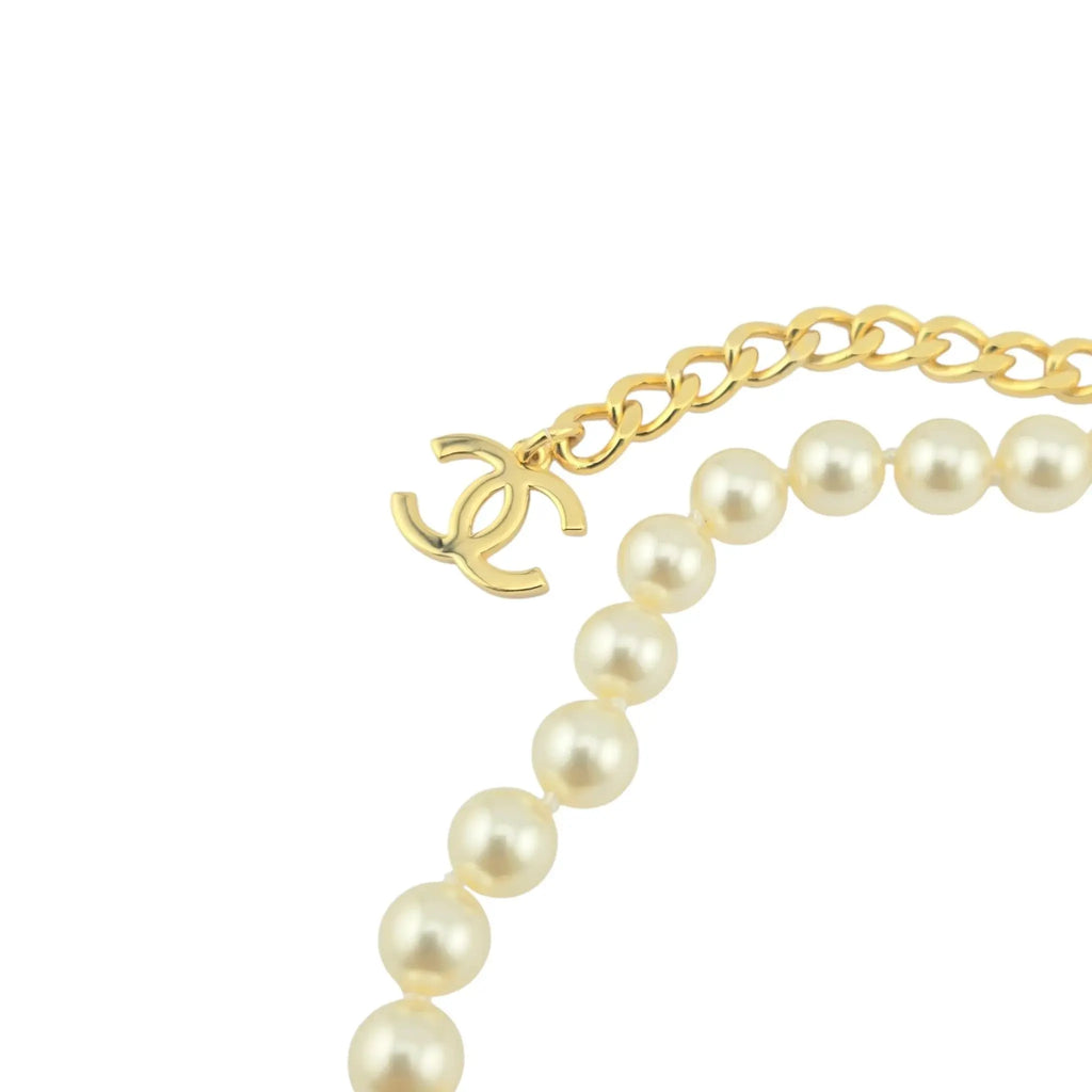 Chanel CC Faux Pearl Resin Pendant Necklace B24 CHANEL