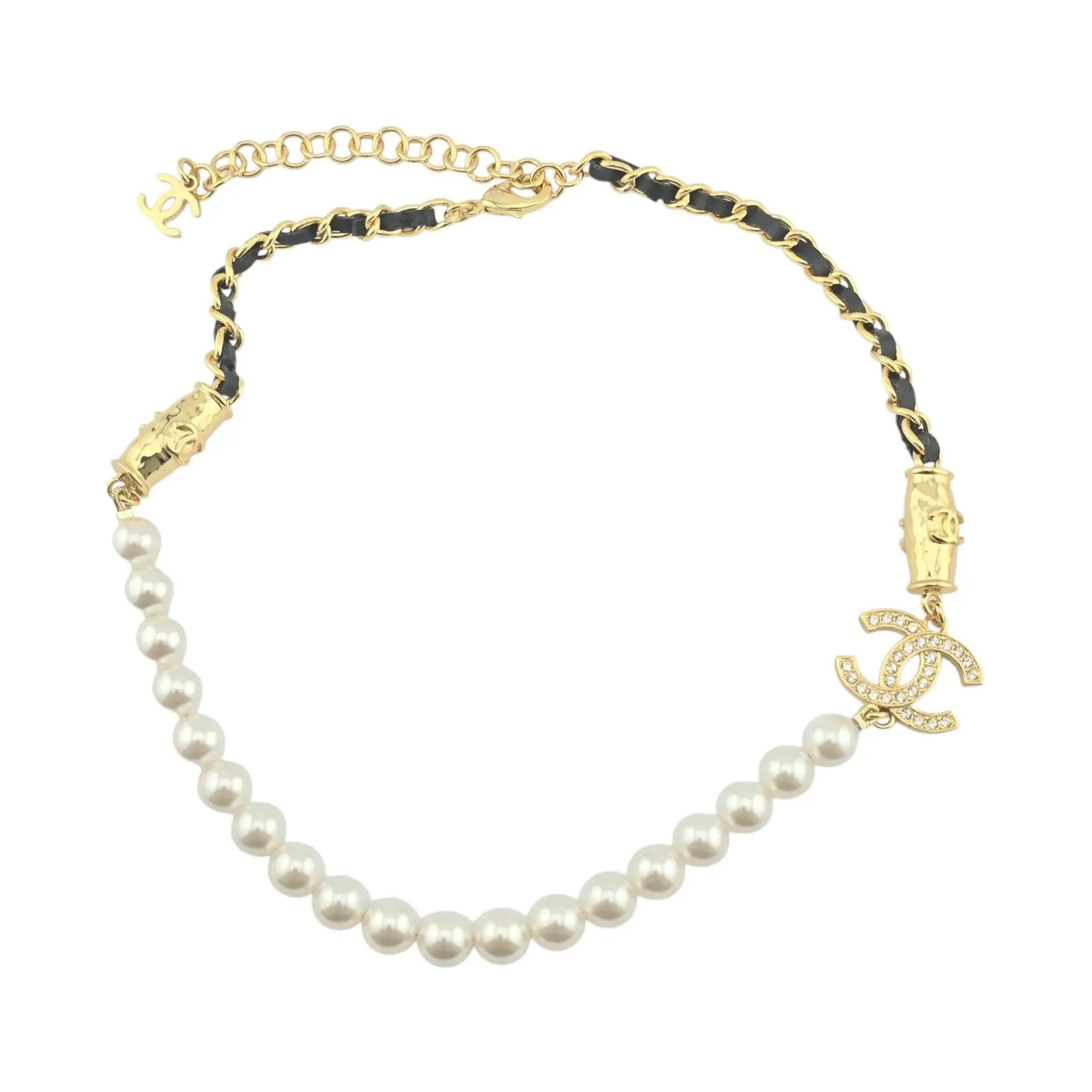 Chanel CC Faux Pearl Leather Gold Choker Necklace 2023 CHANEL