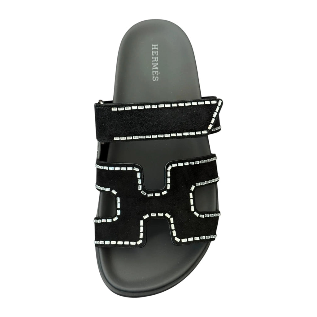 Hermes Chypre Rhinestone Suede Sandal 38 UK5 HERMES
