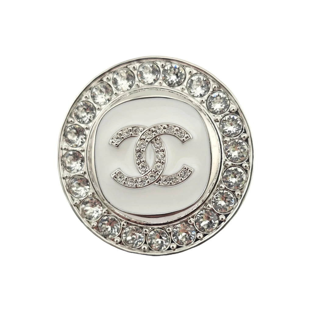 Chanel CC Round White Silver Crystal Earrings 2025 CHANEL