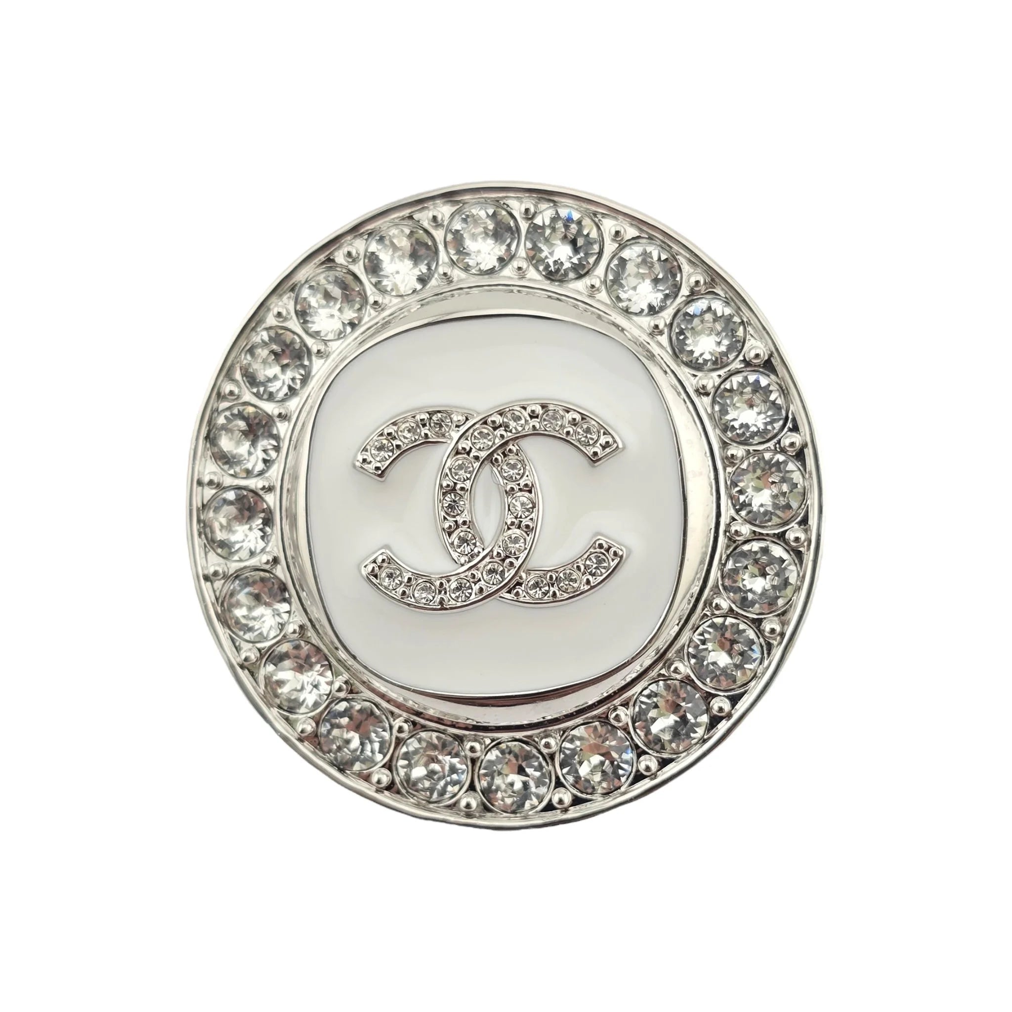 Chanel CC Round White Silver Crystal Earrings 2025 CHANEL