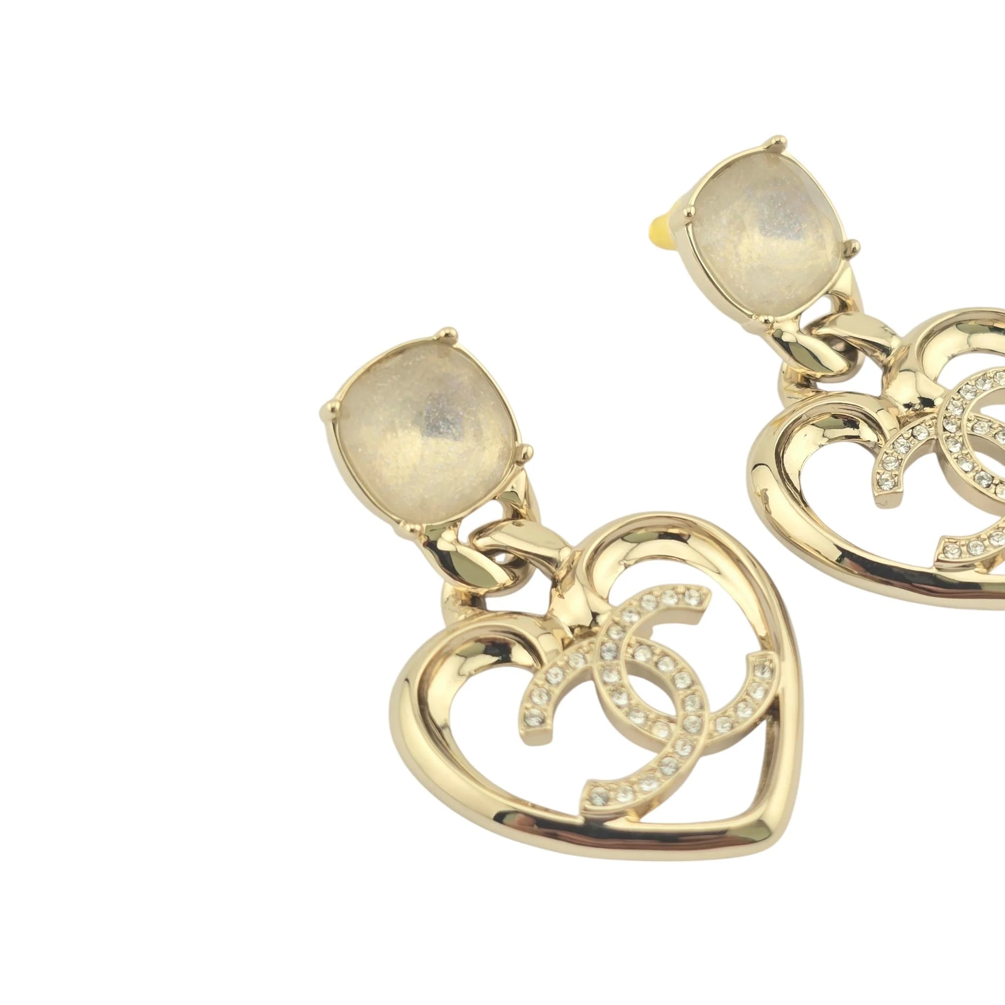 Chanel CC Strass CC Heart Drop Earrings Gold 2023 CHANEL