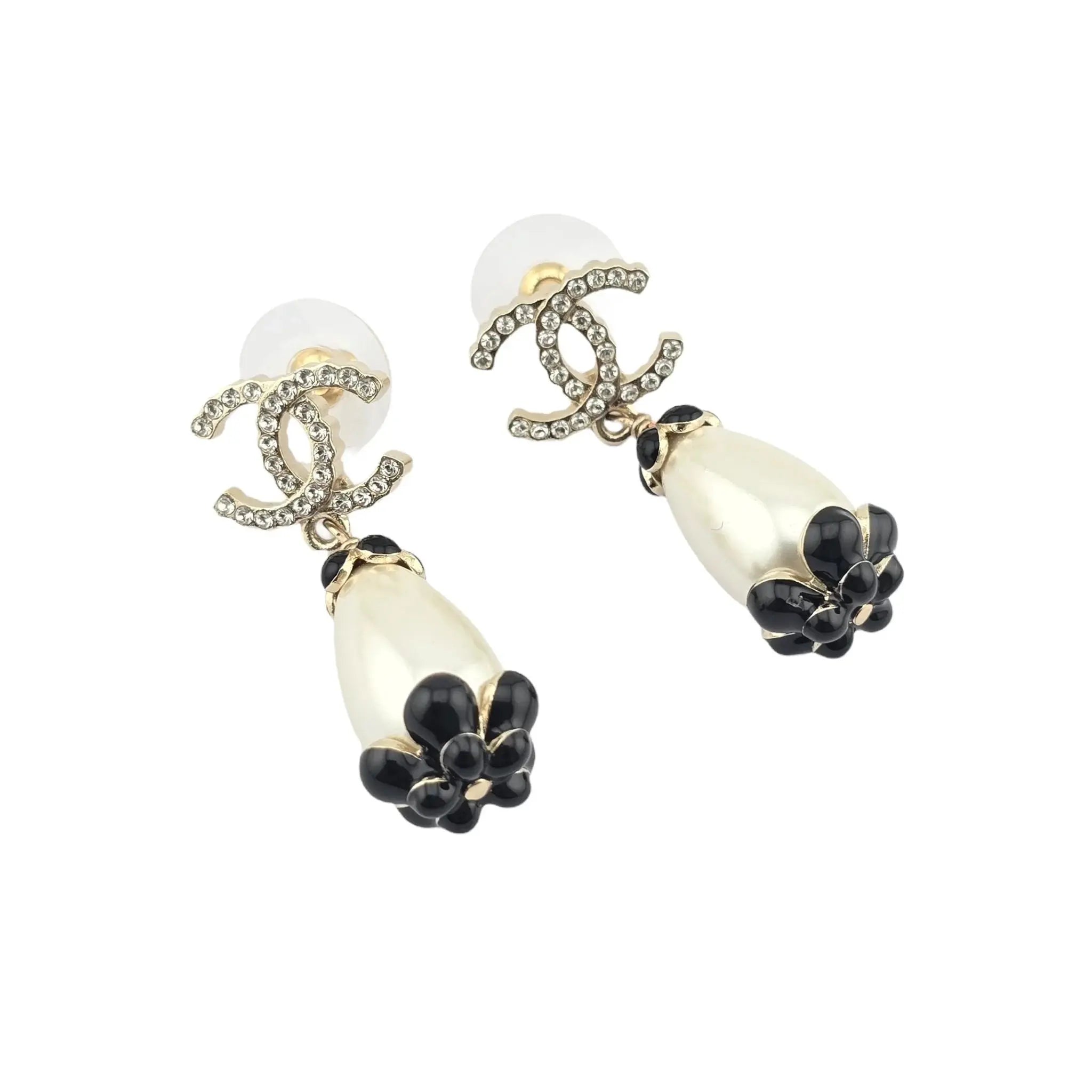 Chanel CC Faux Pearl Drop Flower Crystal Earrings A21 CHANEL