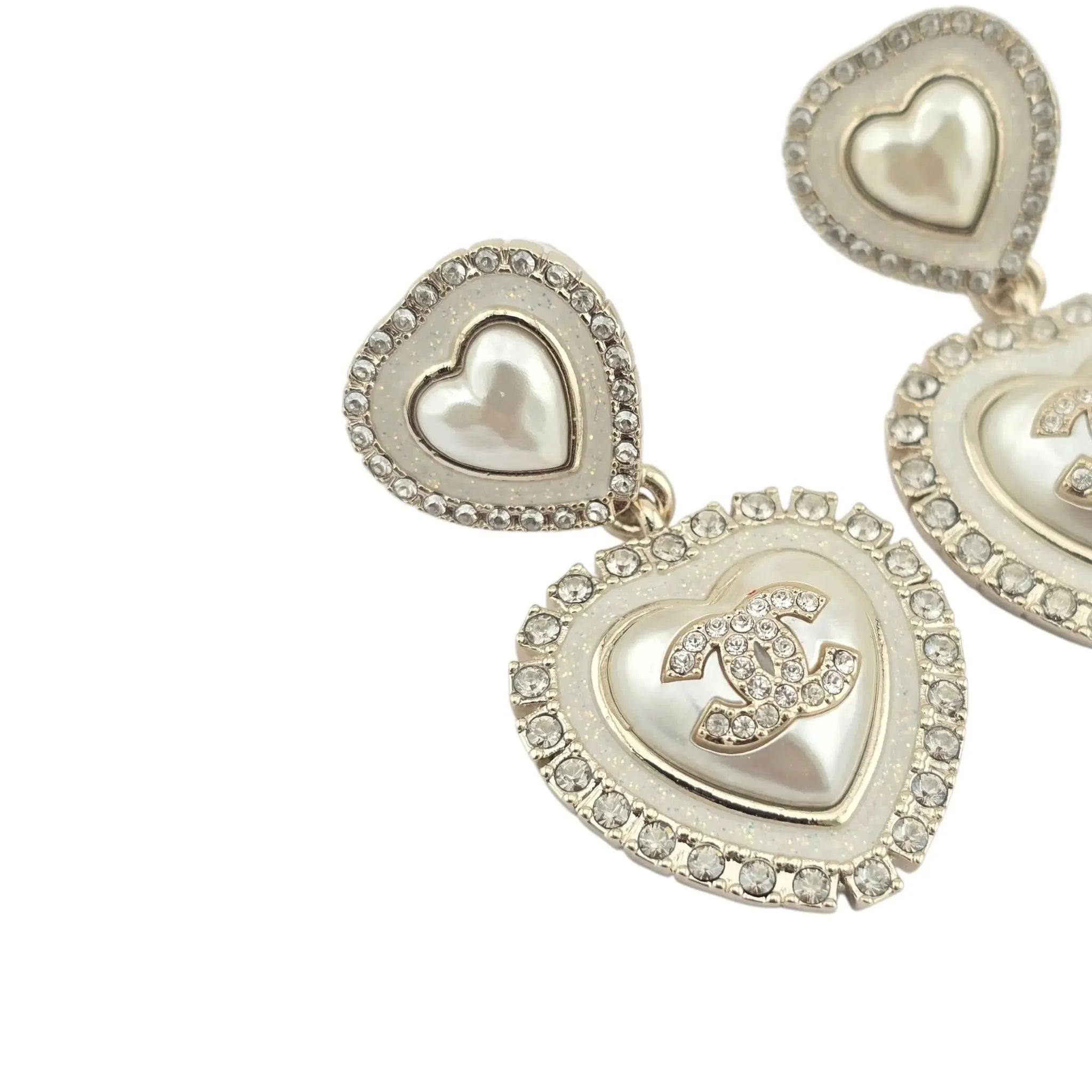 Chanel CC Faux Pearl Heart Drop Earrings 2024 CHANEL