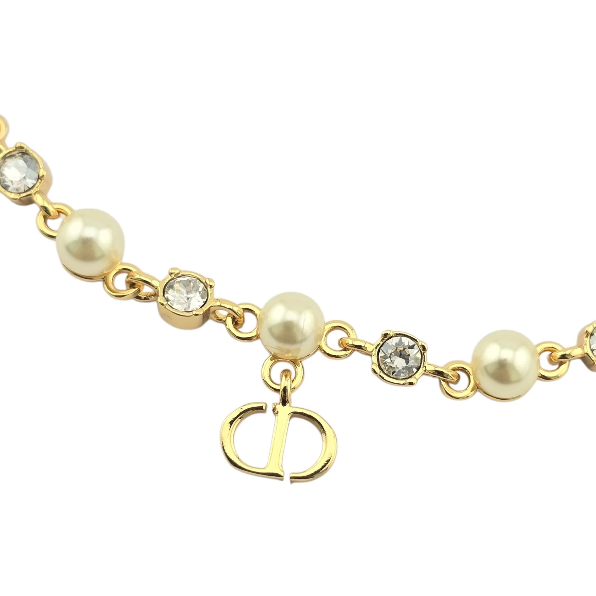 Christian Dior Petit CD Treasure Necklace Metal Resin Pearl Crystal Chain DIOR