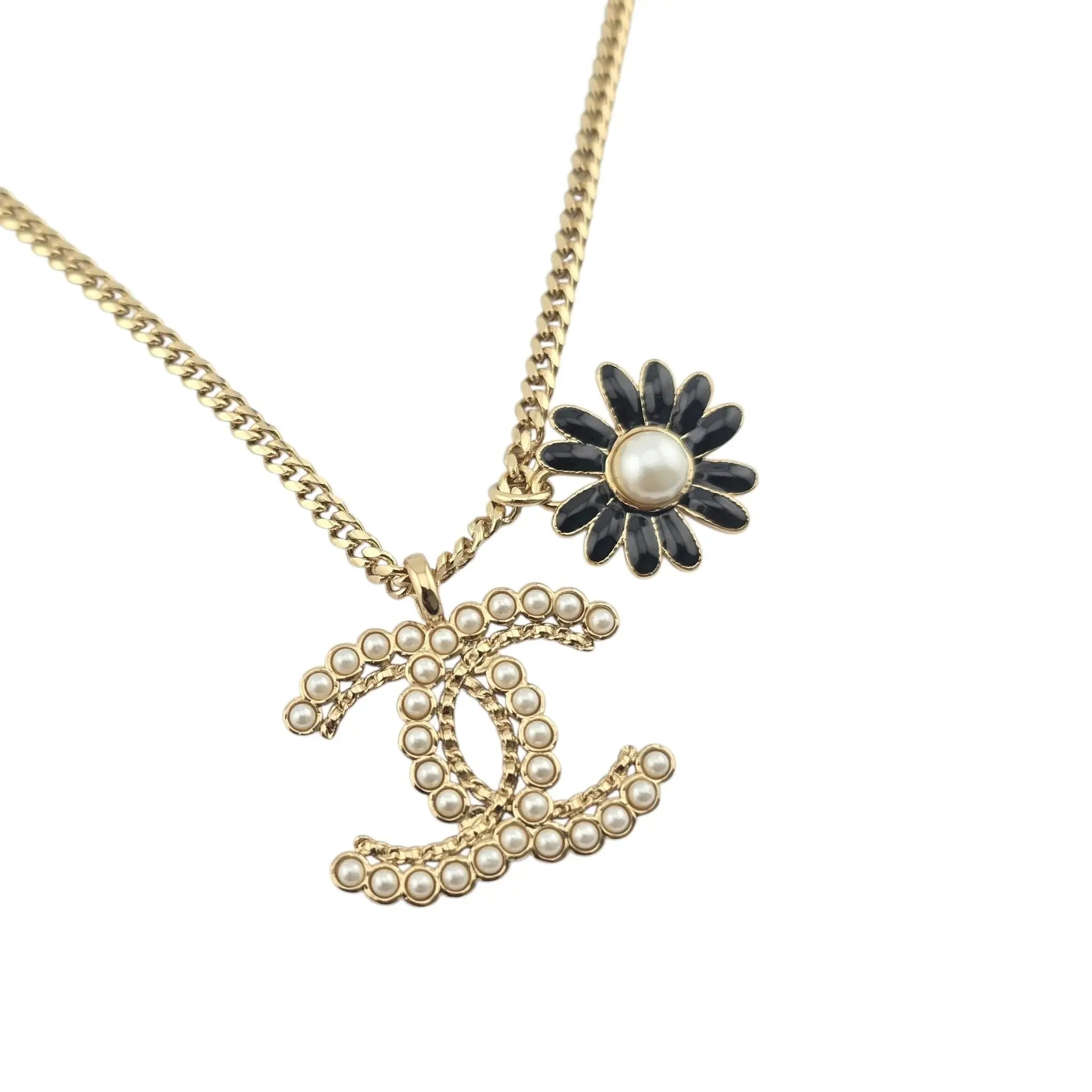 Chanel Floral Faux Pearl CC Pendant Necklace A22 CHANEL