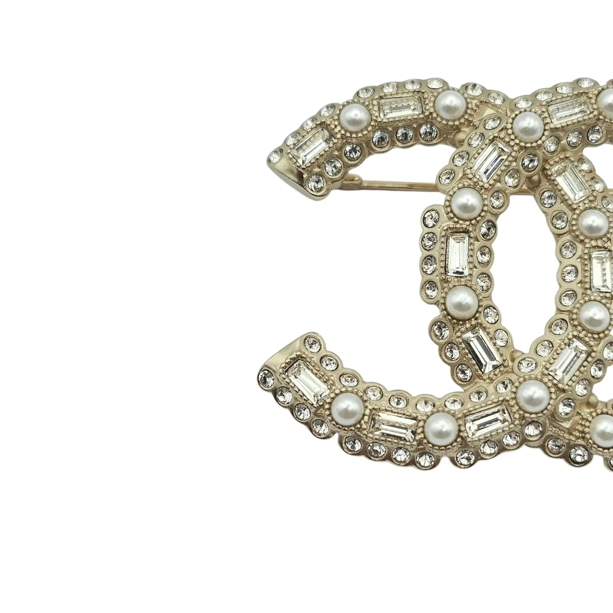 Chanel CC Crystal Pearl Brooch 22K CHANEL
