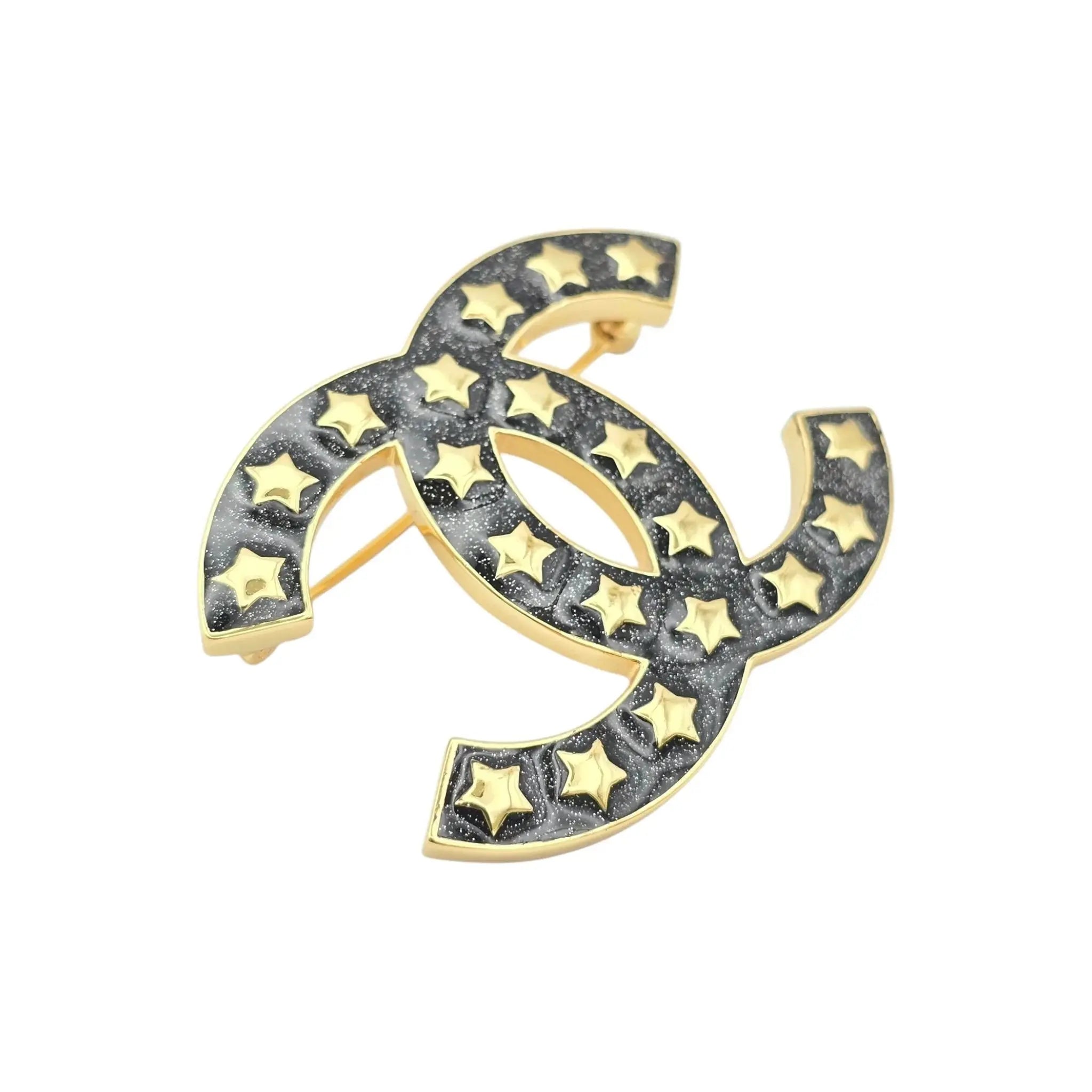 Chanel Metal Resin CC Star Logo Brooch Gold Black 2024 CHANEL