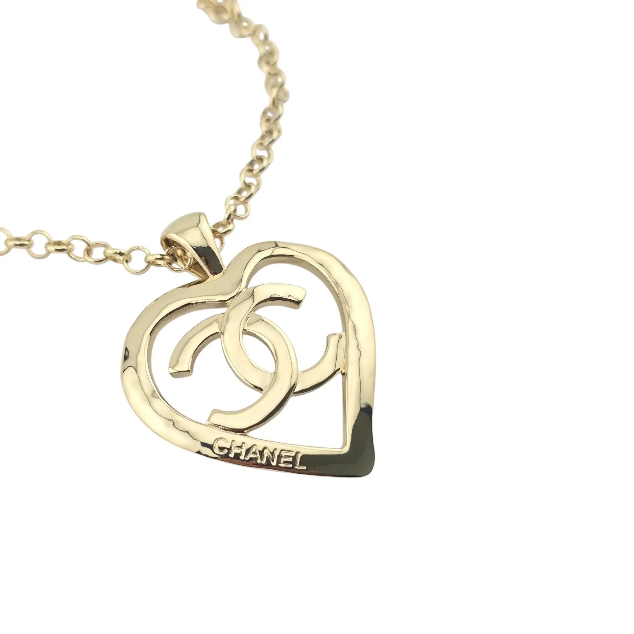 Chanel CC Heart Chain Pendant Necklace Gold CHANEL