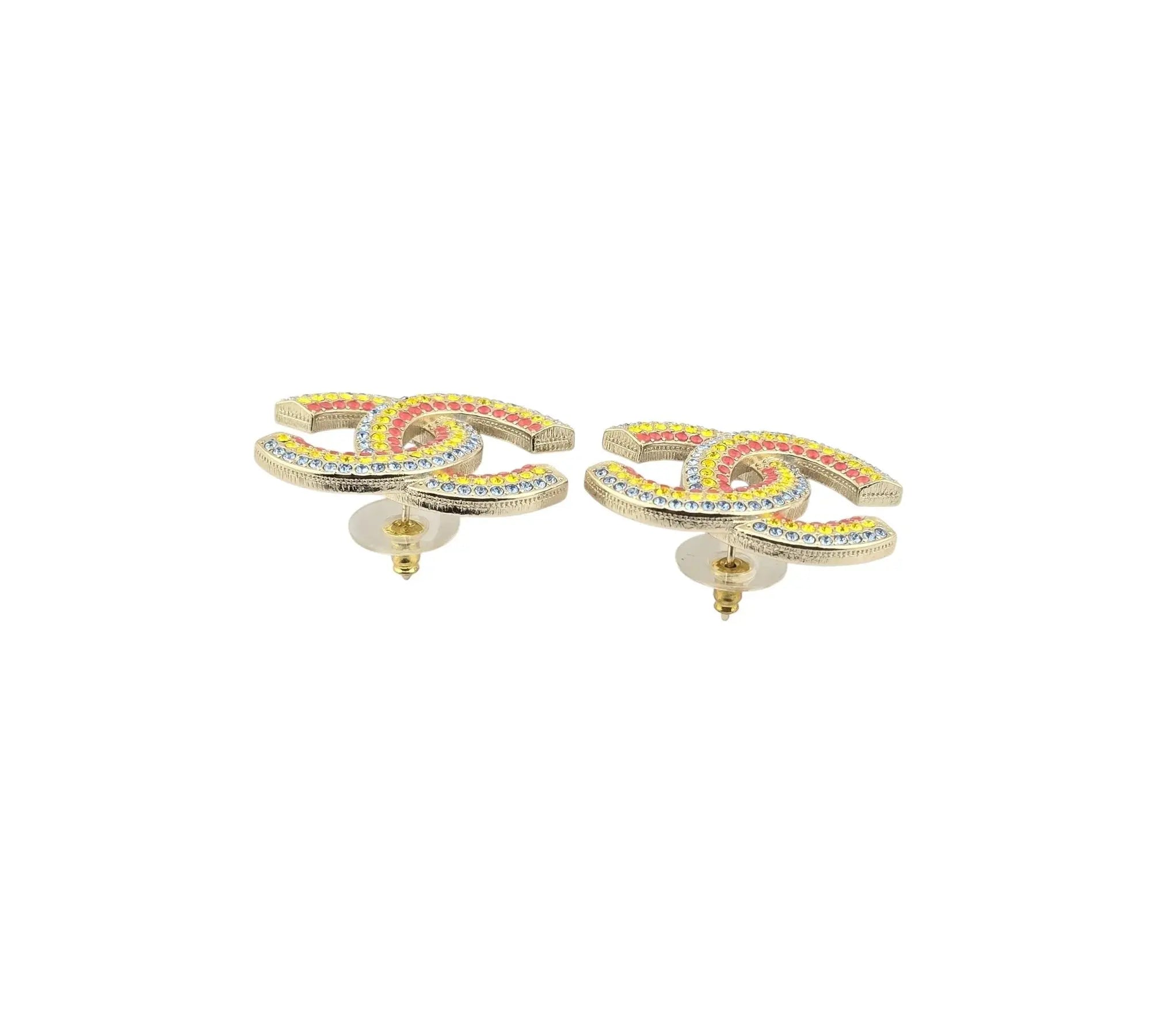 Chanel CC Multicolour Rainbow Crystals CC Earrings Gold 2023 CHANEL