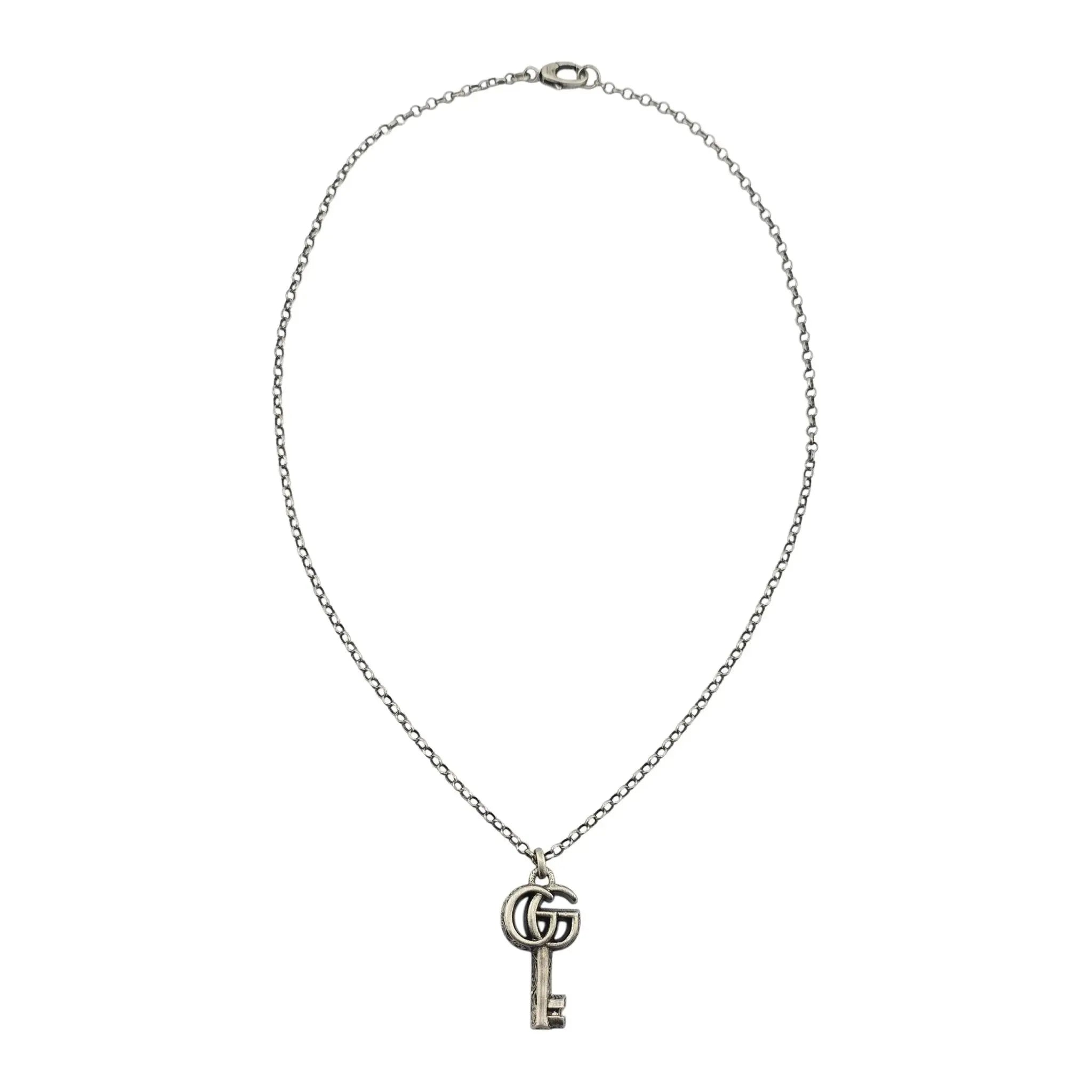 GUCCI GG Double G 925 Sterling Silver Key Necklace GUCCI
