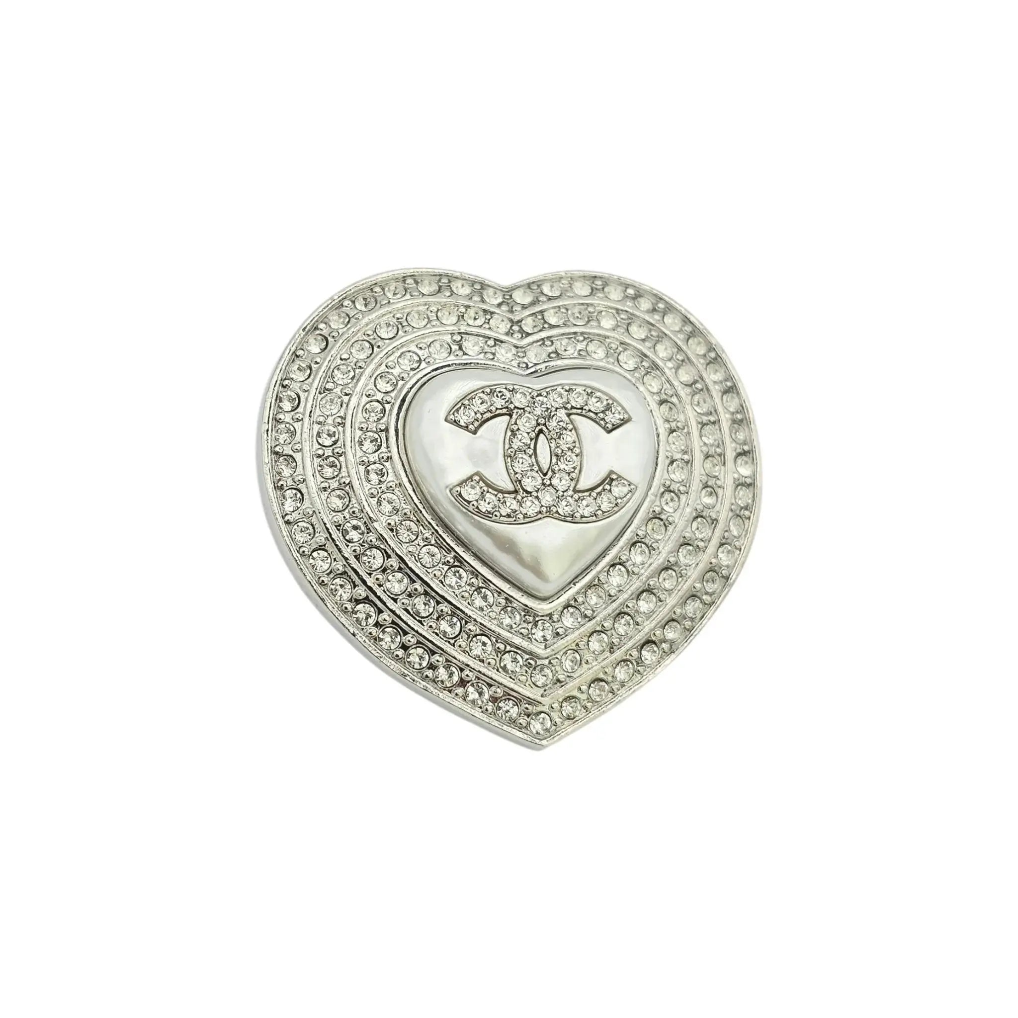 Chanel CC Silver Crystal Heart Brooch 2023 CHANEL