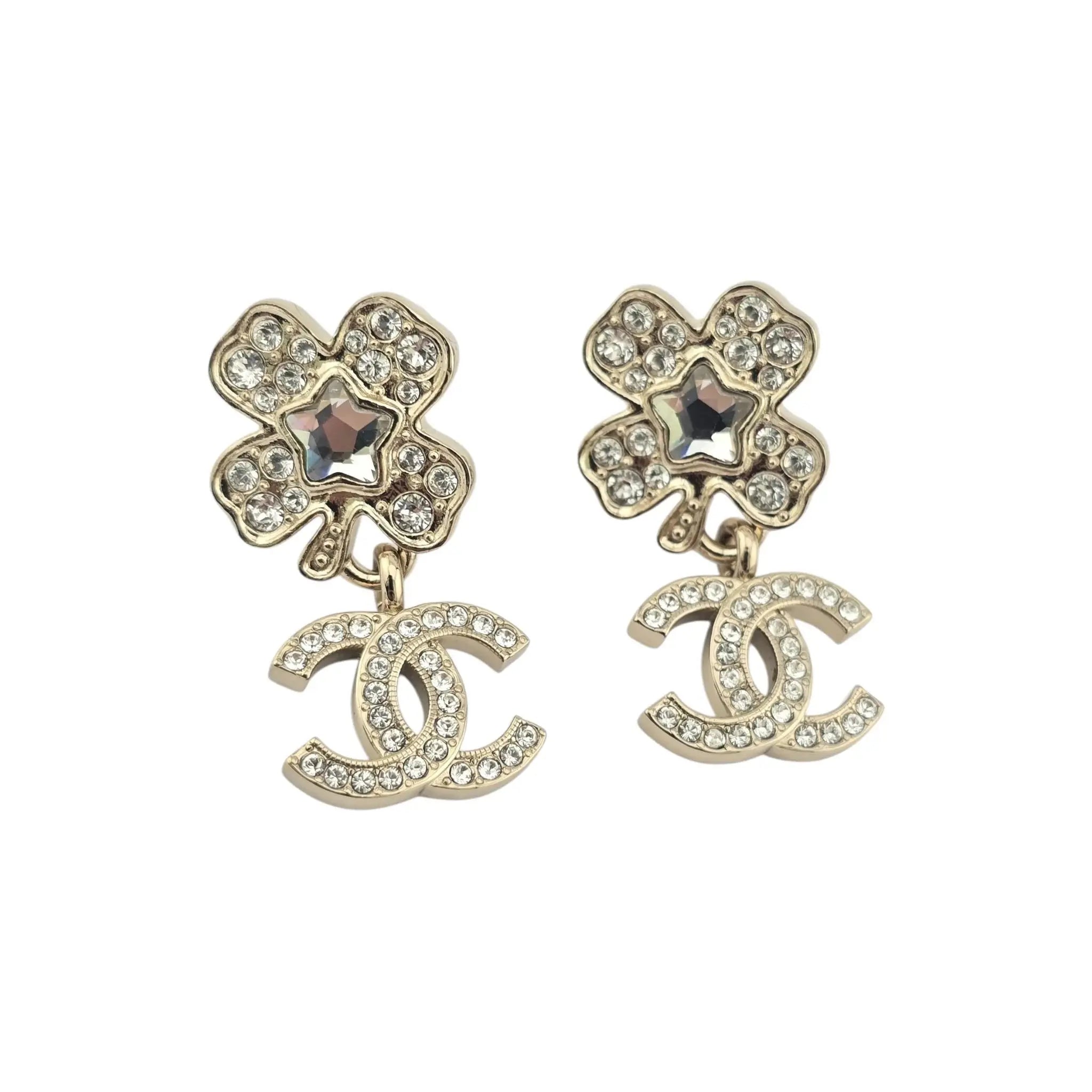 Chanel CC Gold Crystal Star Floral Drop Earrings 2025 CHANEL